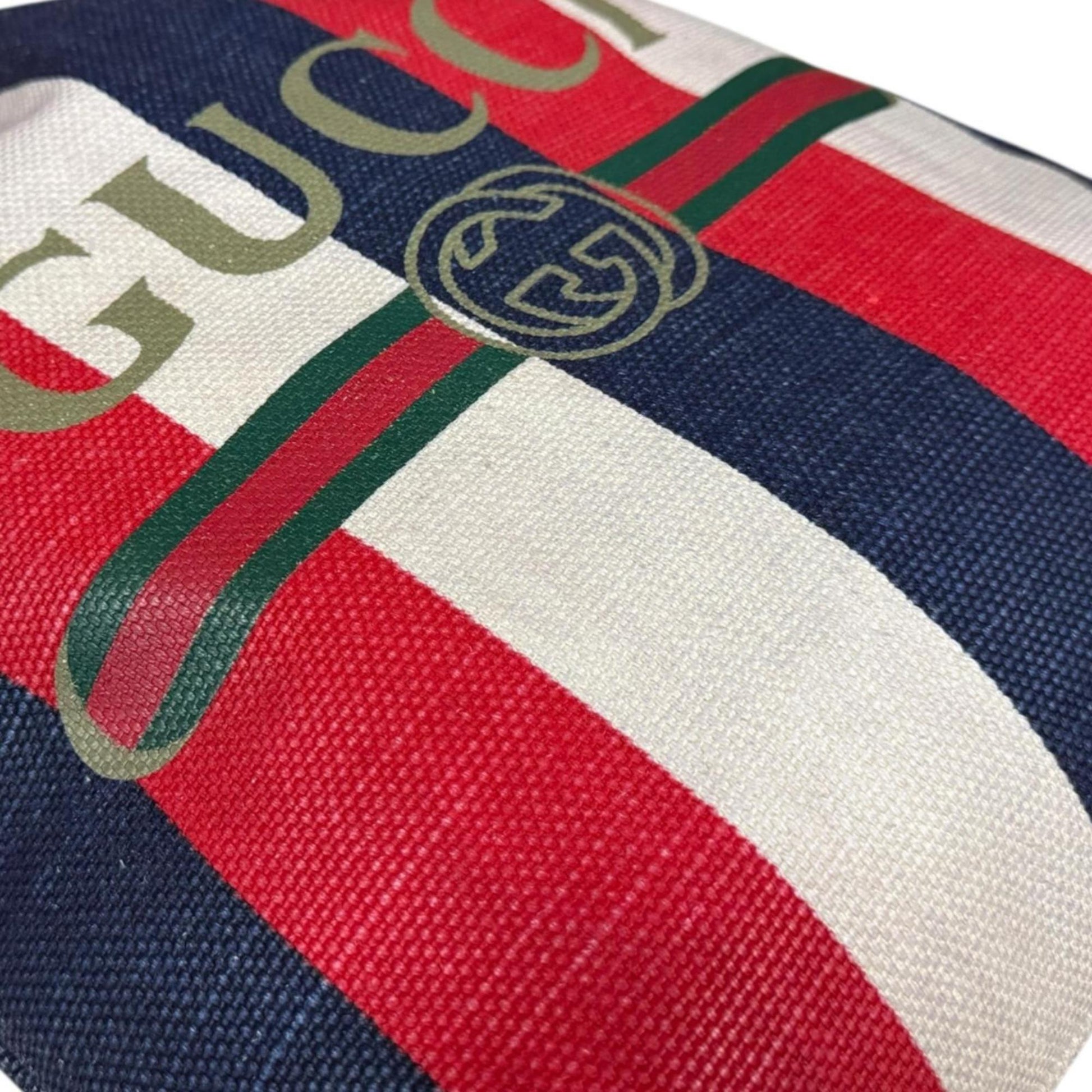 Gucci Blue Red Color White Canvas Leather Backpack