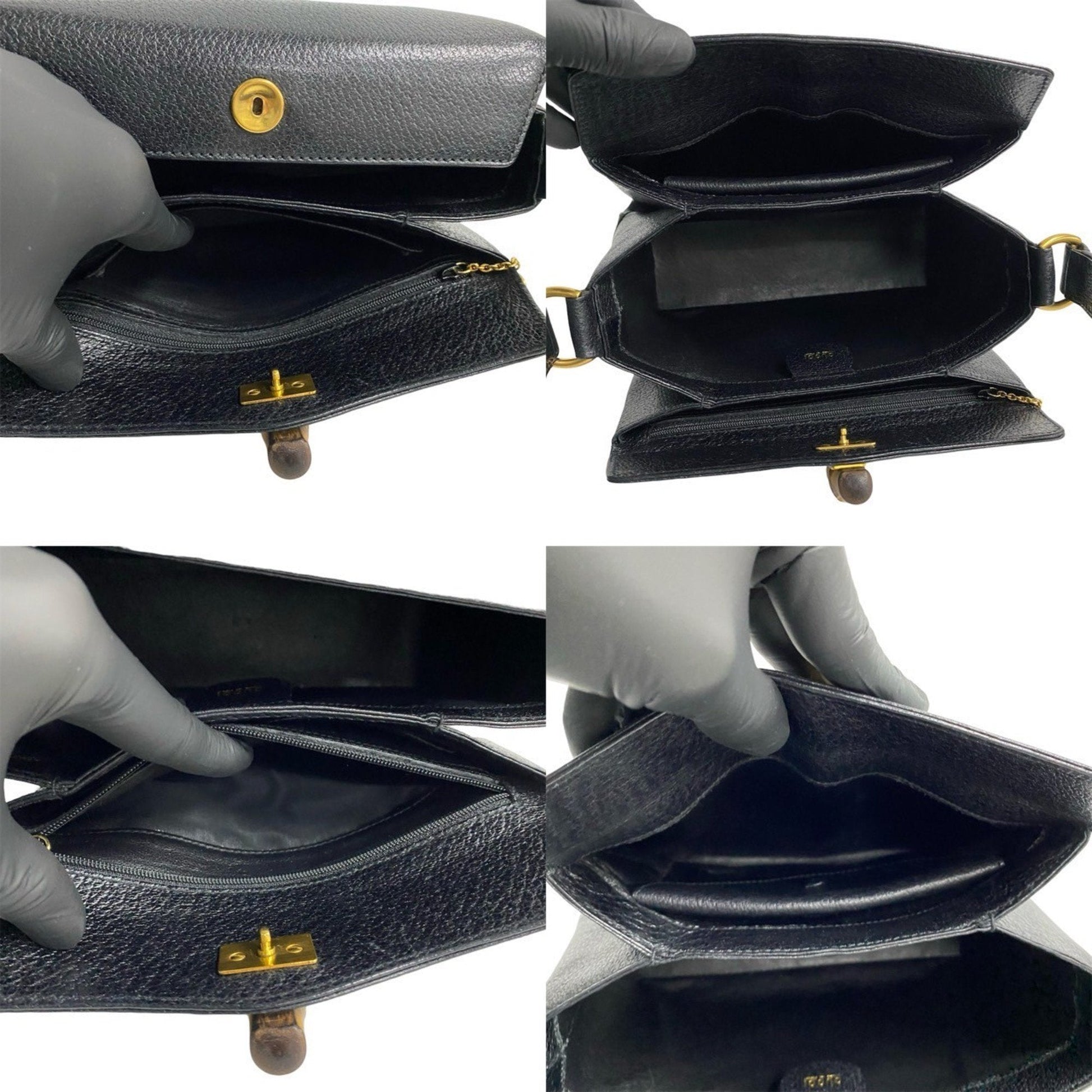 Gucci Black Leather Handbag Tote Bag