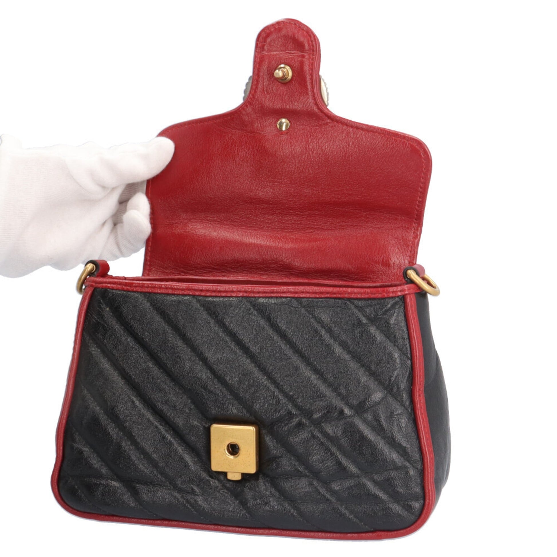 Gucci Gg Marmont Black Red Color Leather Shoulder Bag