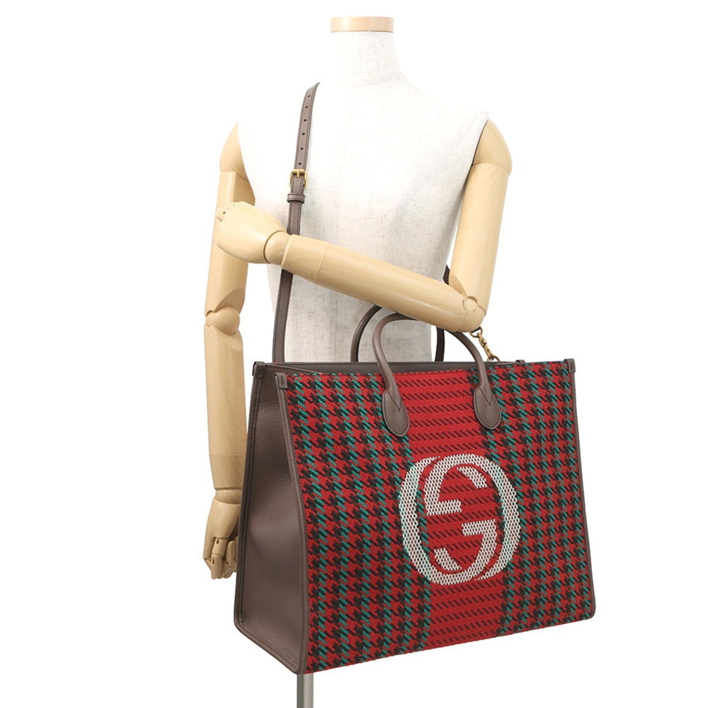 Gucci Multi-Color Red Brown Tweed Leather Shoulder Bag Tote Bag