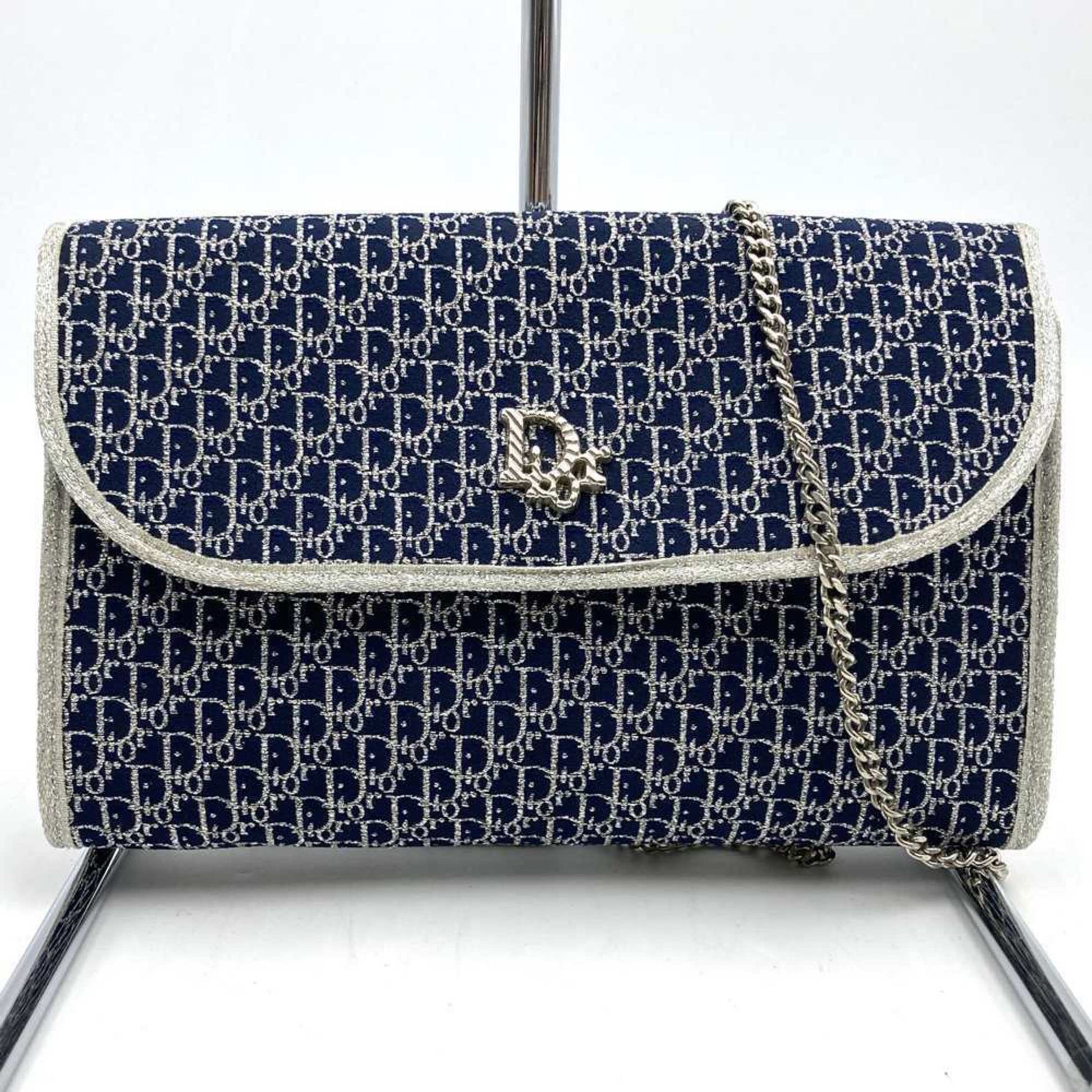 Dior Handbag Christian Shoulder Bag 3 Canvas Blue Navy