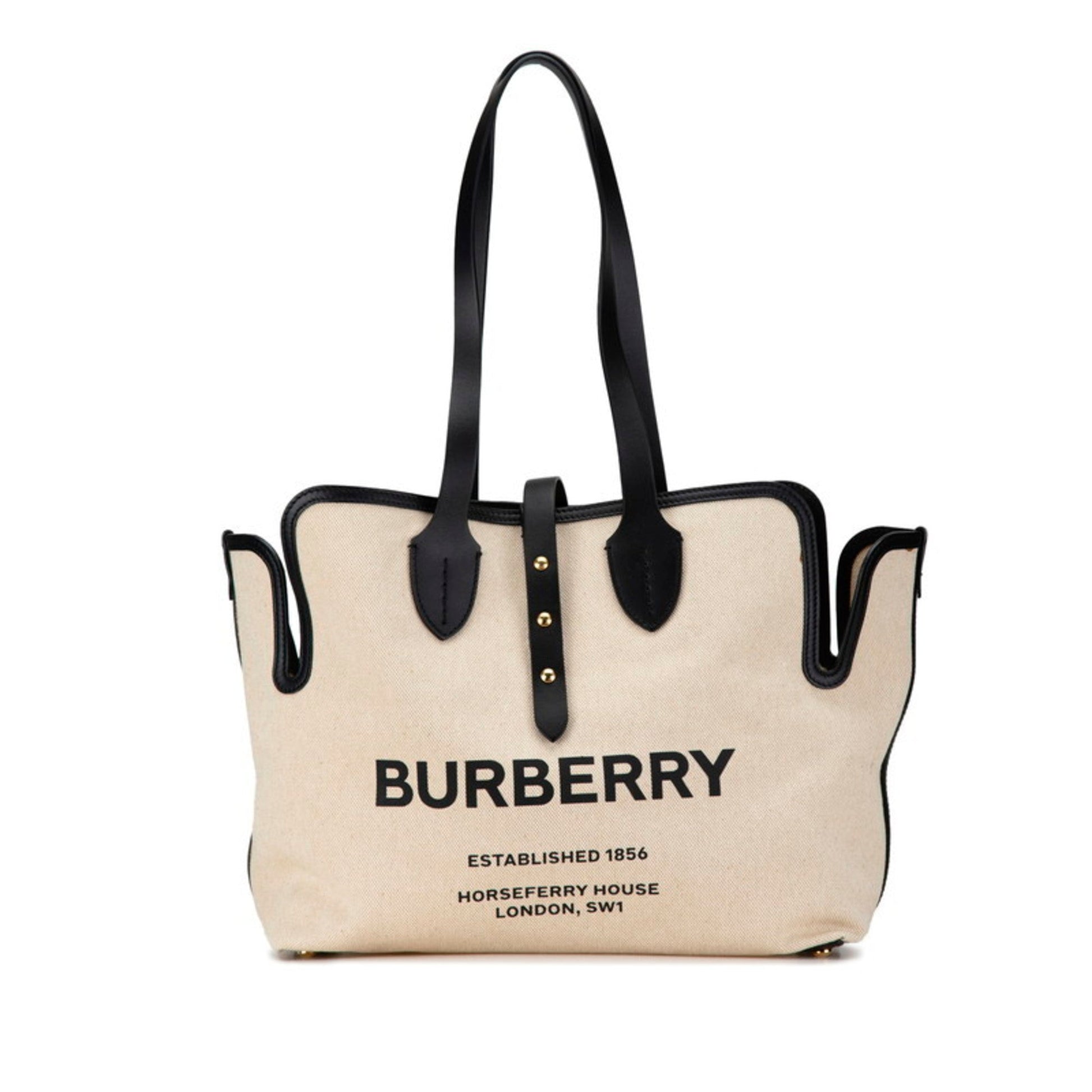 Burberry Shoulder Bag Tote Bag Leather Canvas Black