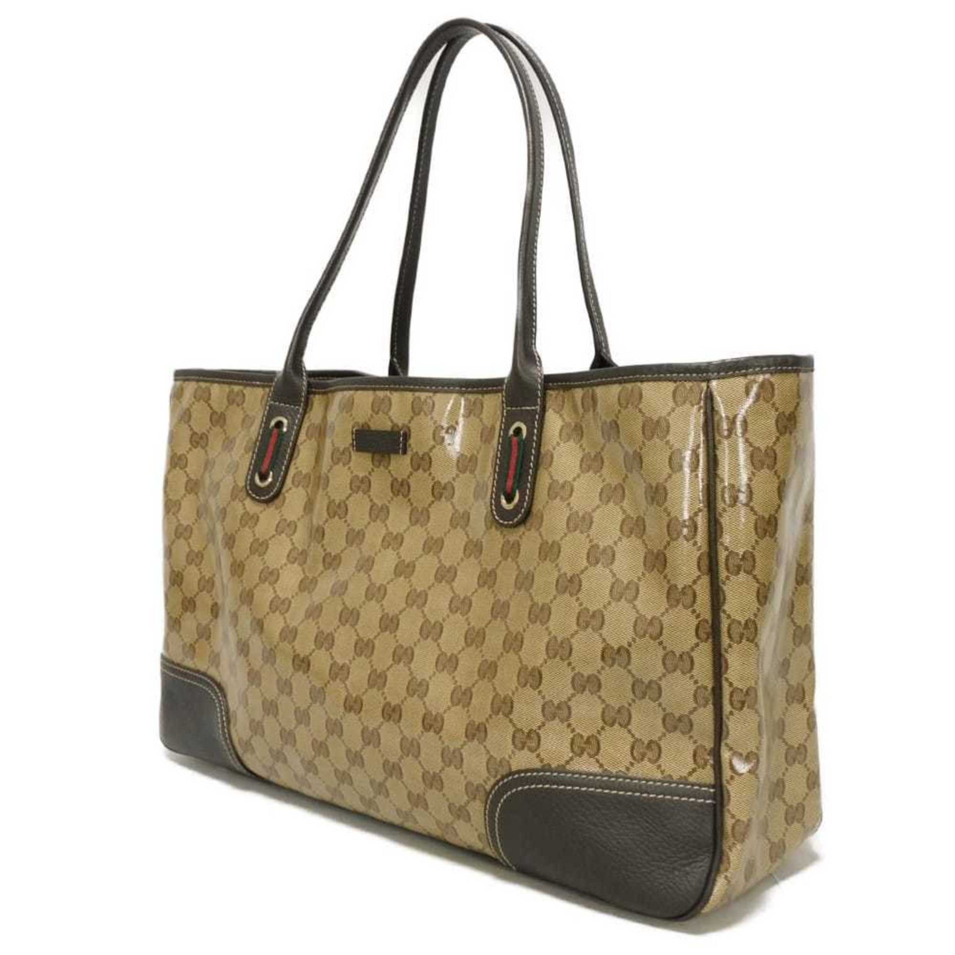 Gucci Beige Brown Gg Crystal Canvas Vinyl Coated Canvas Shoulder Bag Tote Bag