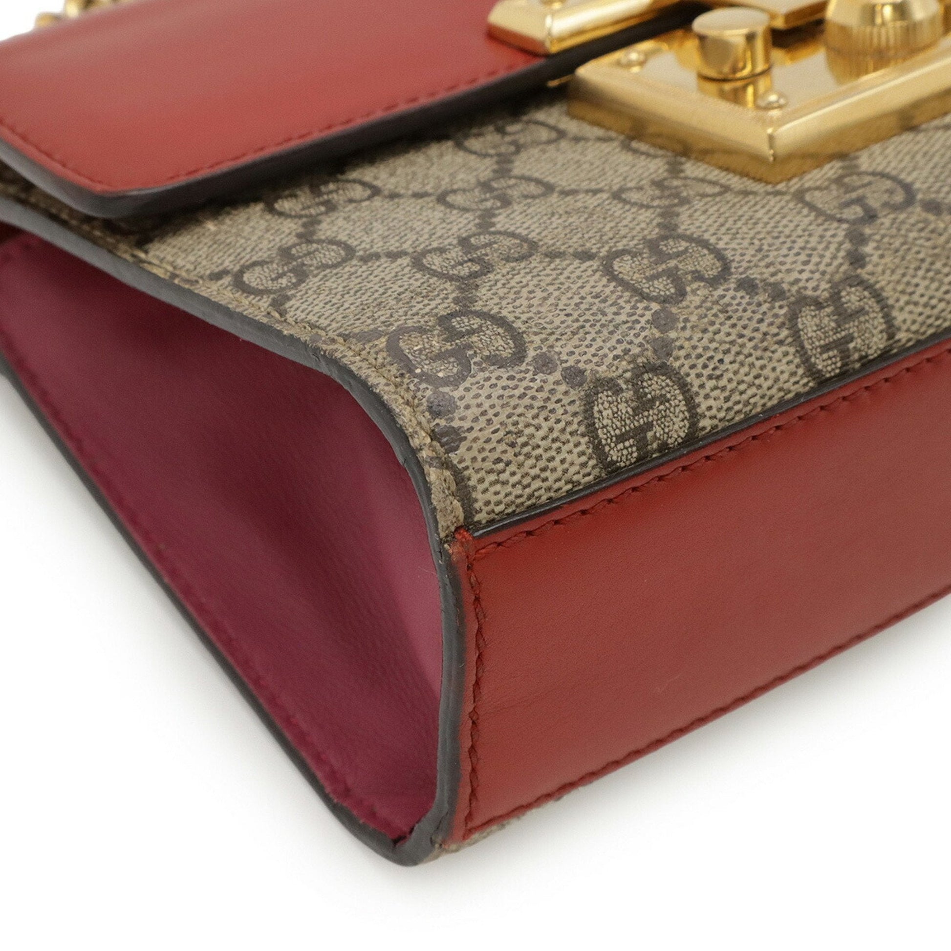 Gucci Beige Pink Red Color Gg Supreme Leather Shoulder Bag