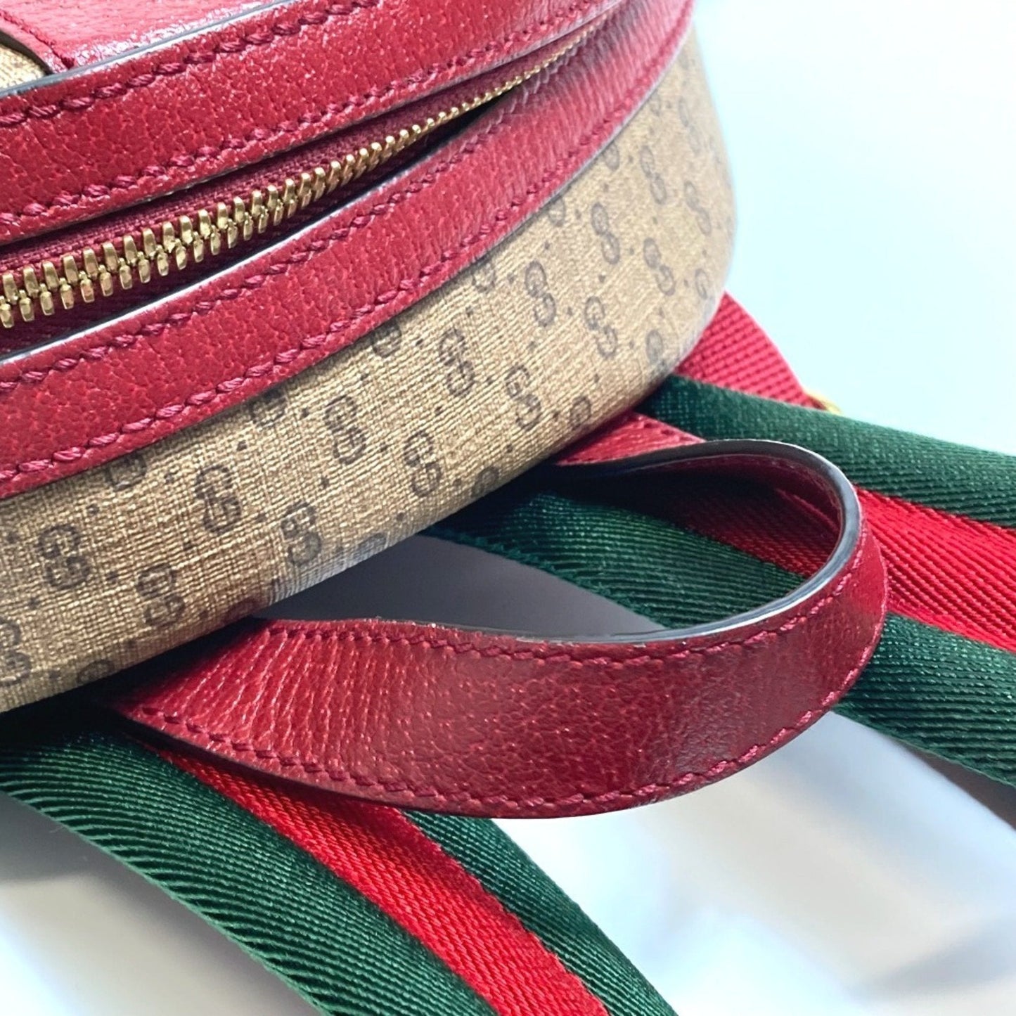 Gucci Beige Red Color Pvc Leather Backpack