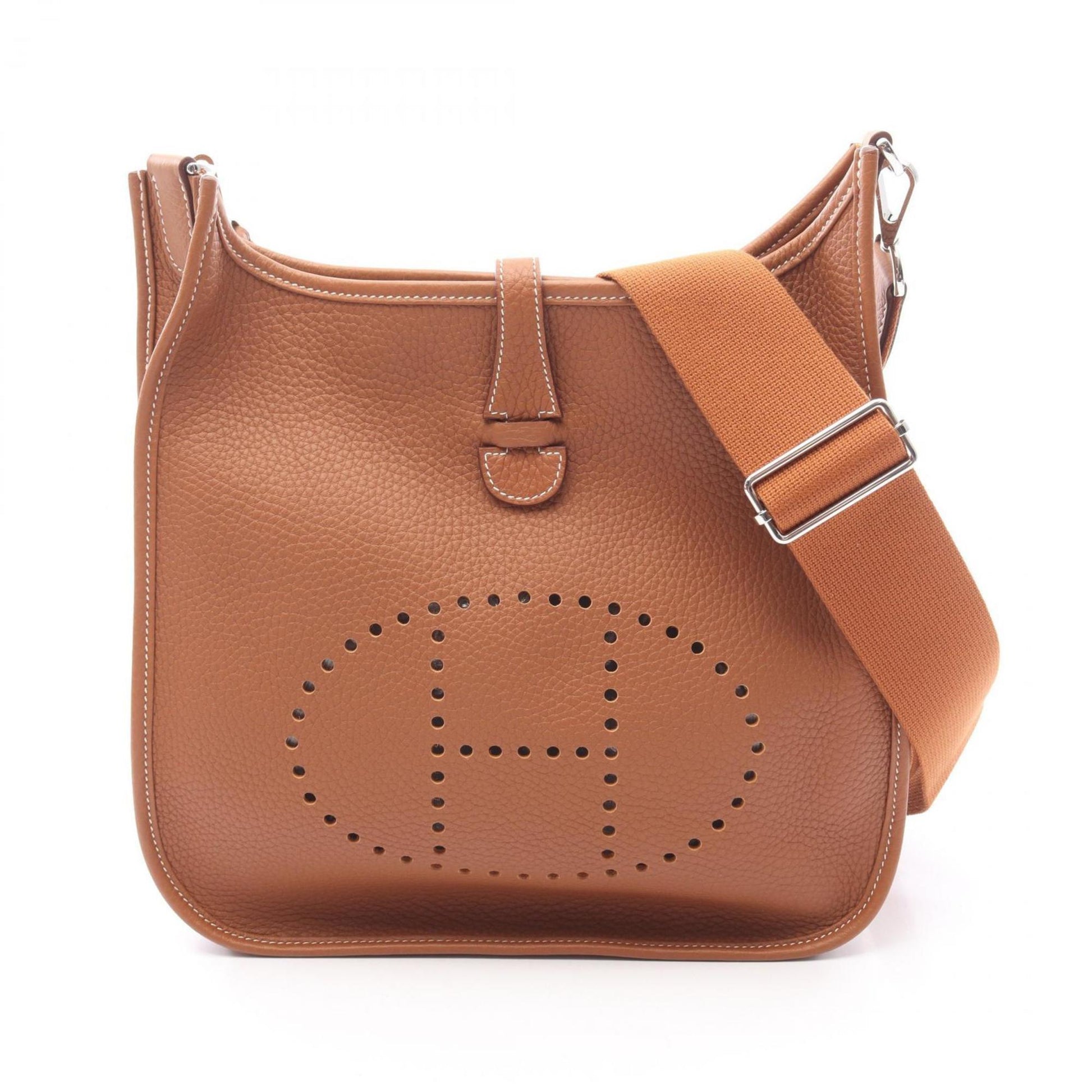 Hermes Taurillon Clemence Shoulder Bag Leather Brown Gold