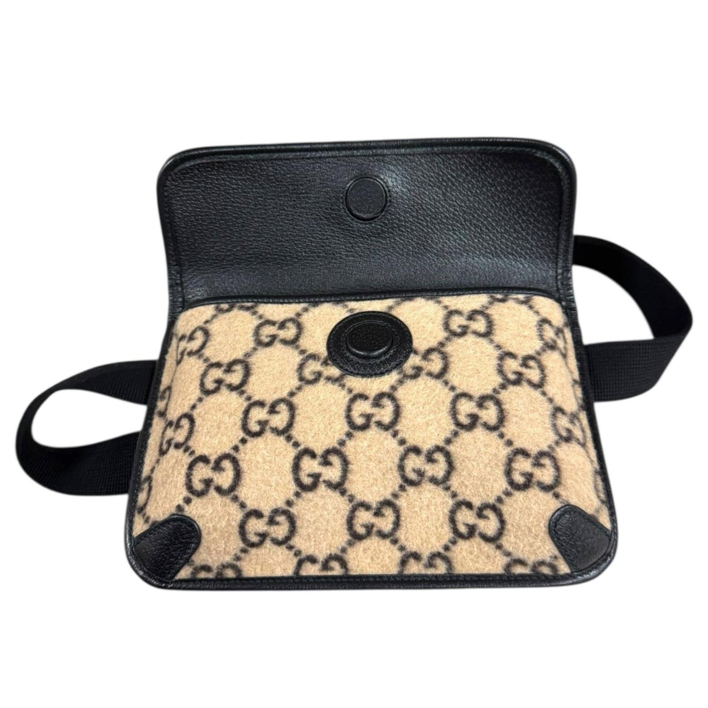 Gucci Beige Black Wool Leather Sling Bag
