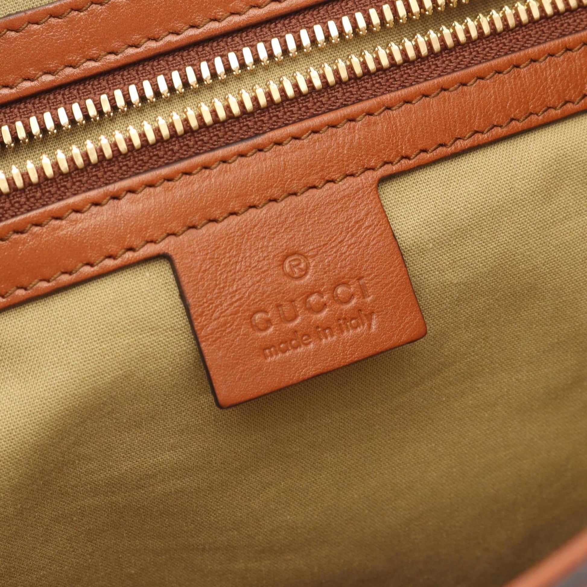 Gucci Beige Brown Canvas Leather Tote Bag