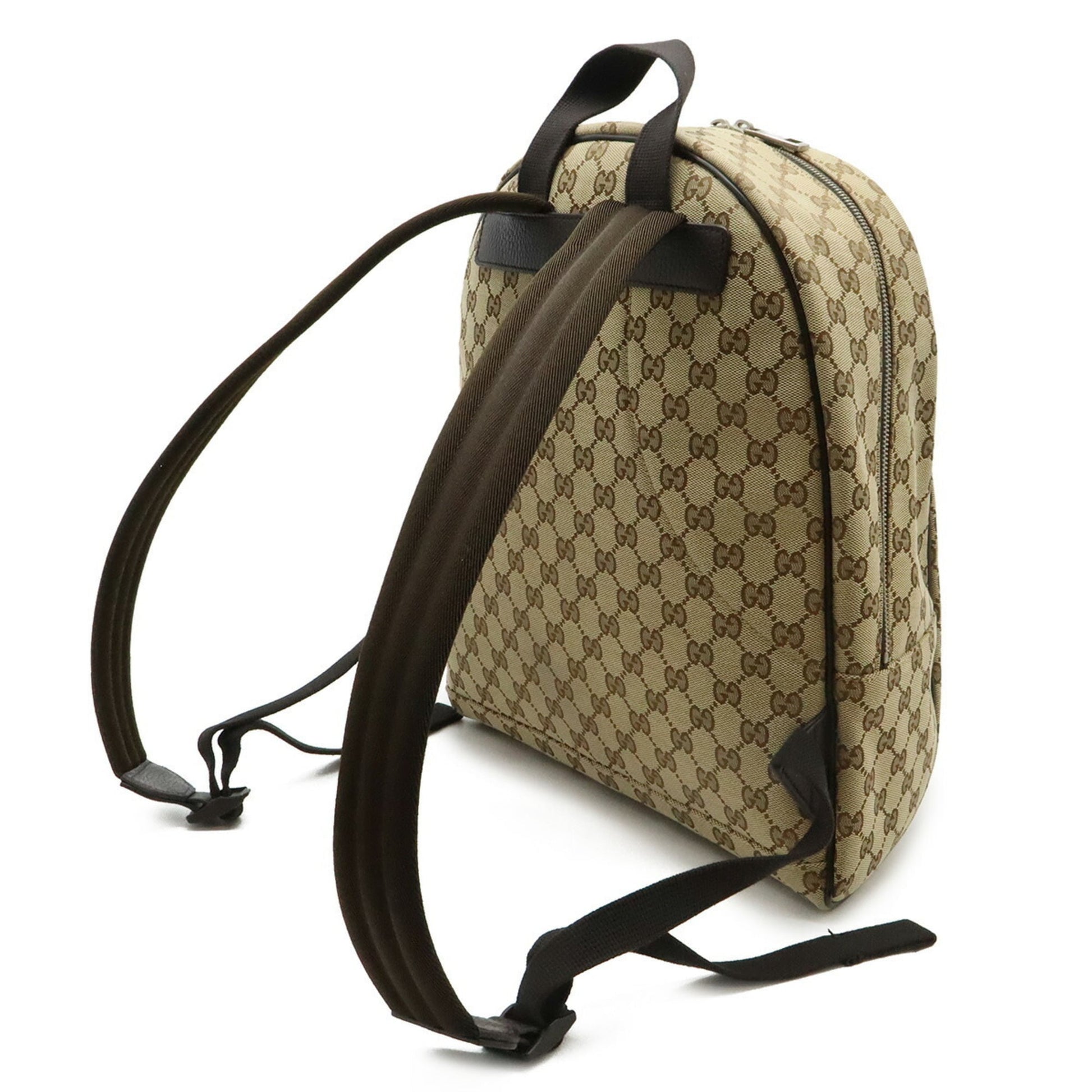 Gucci Gg Canvas Beige Dark Brown Gg Canvas Leather Backpack