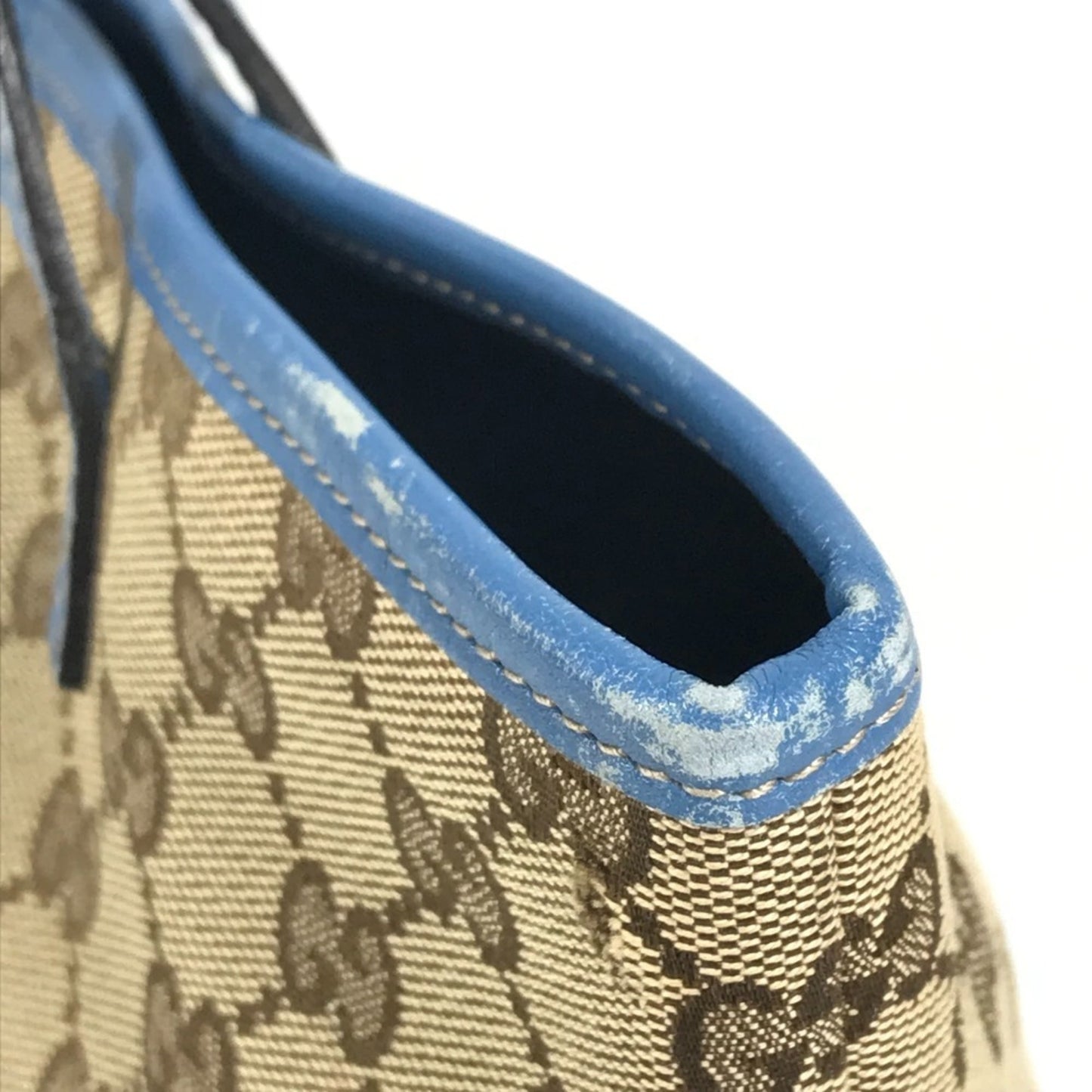 Gucci Gg Canvas Beige Blue Gg Canvas Leather Handbag Tote Bag