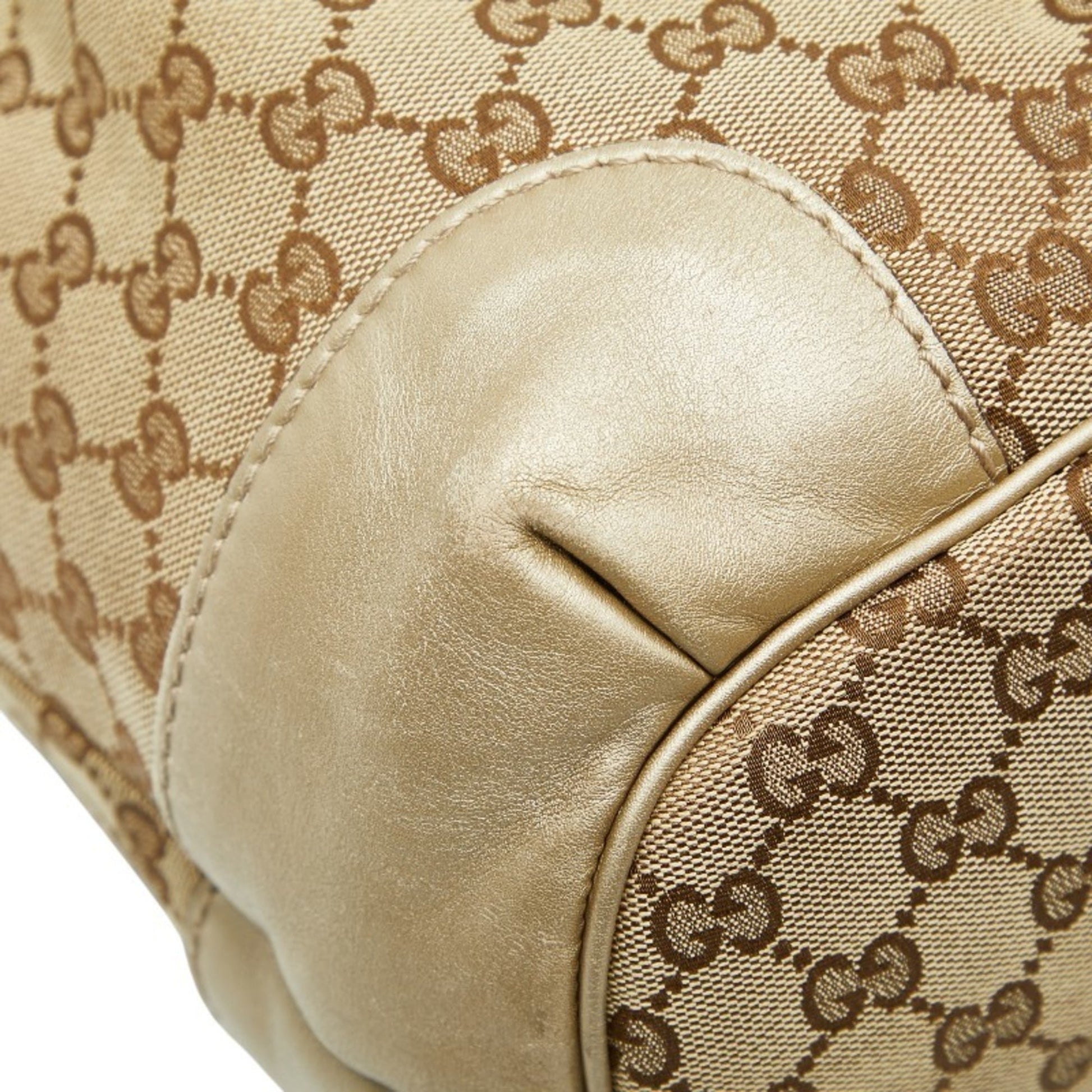 Gucci Beige Brown Canvas Leather Shoulder Bag Tote Bag