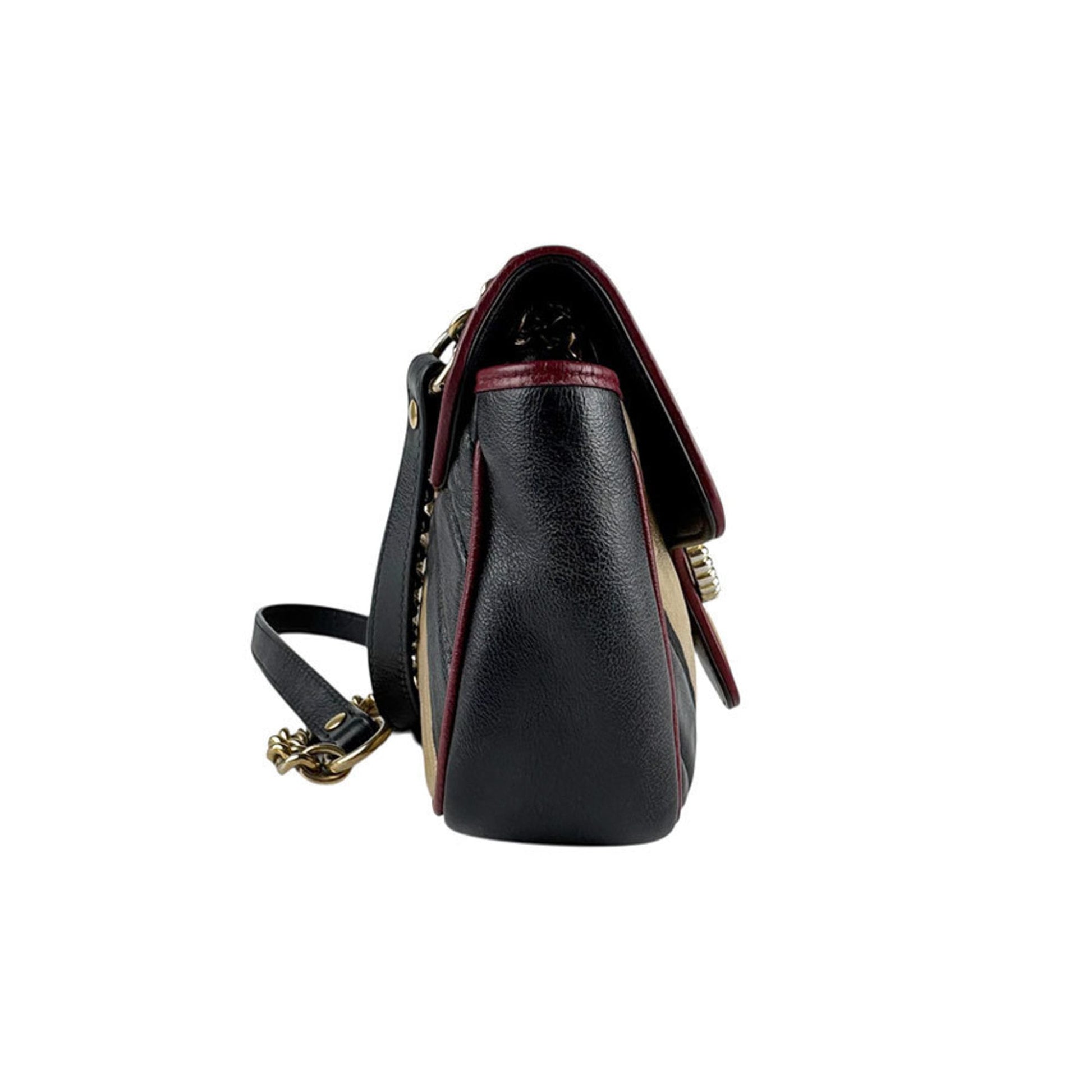 Gucci Beige Black Gold Leather Metal Shoulder Bag