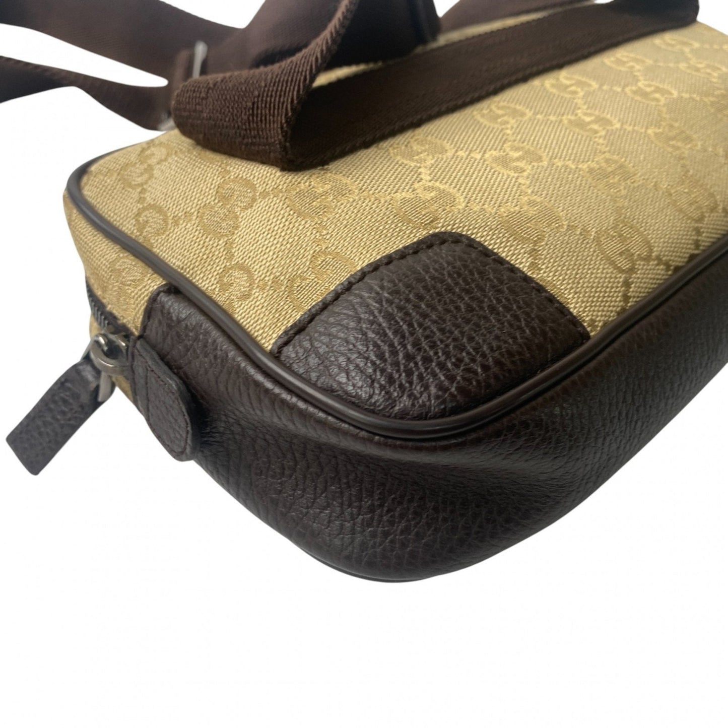 Gucci Brown Canvas Leather Pouch Sling Bag