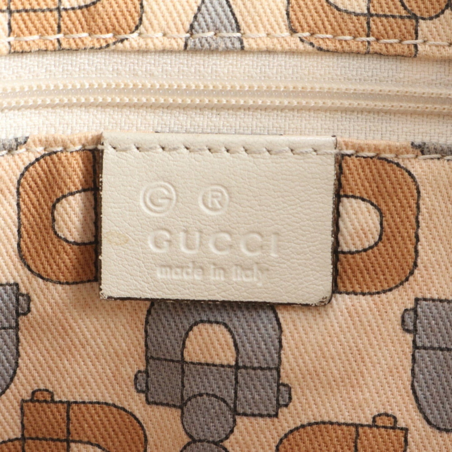 Gucci Beige Leather Canvas Tote Bag