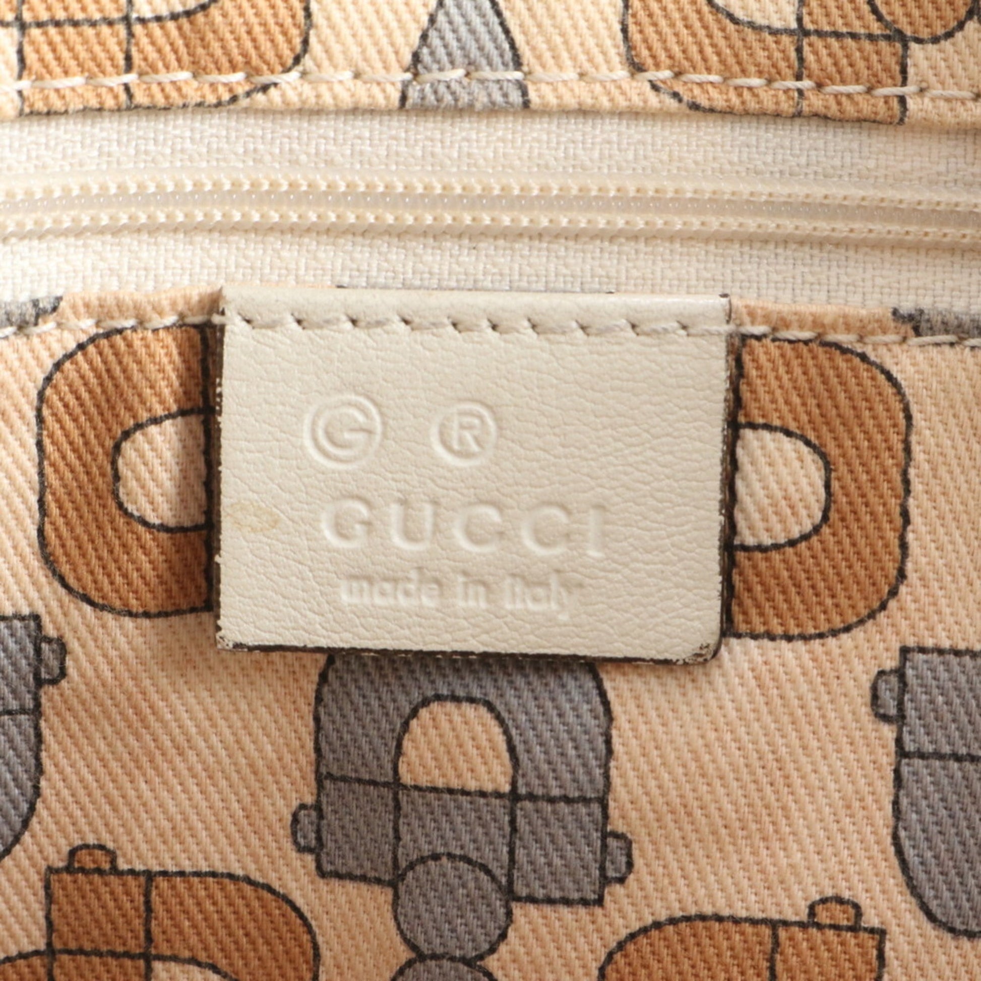 Gucci Beige Leather Canvas Tote Bag