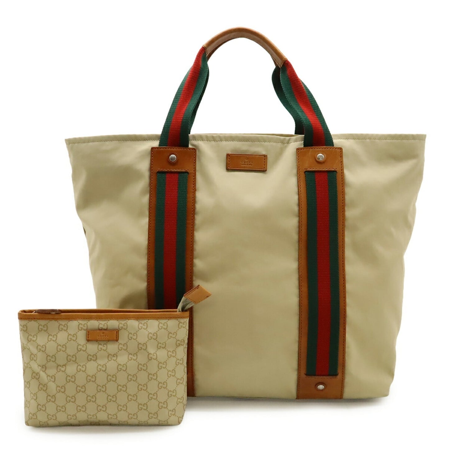 Gucci Sherry Line Beige Brown Green Red Color Canvas Leather Shoulder Bag Tote Bag