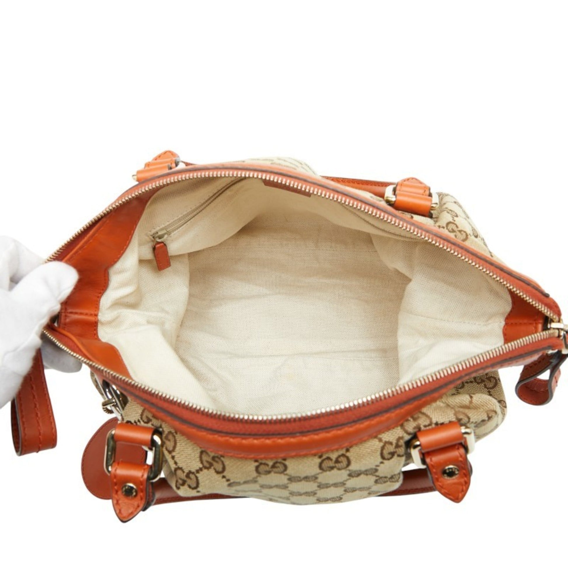 Gucci Beige Orange Canvas Leather Handbag Shoulder Bag