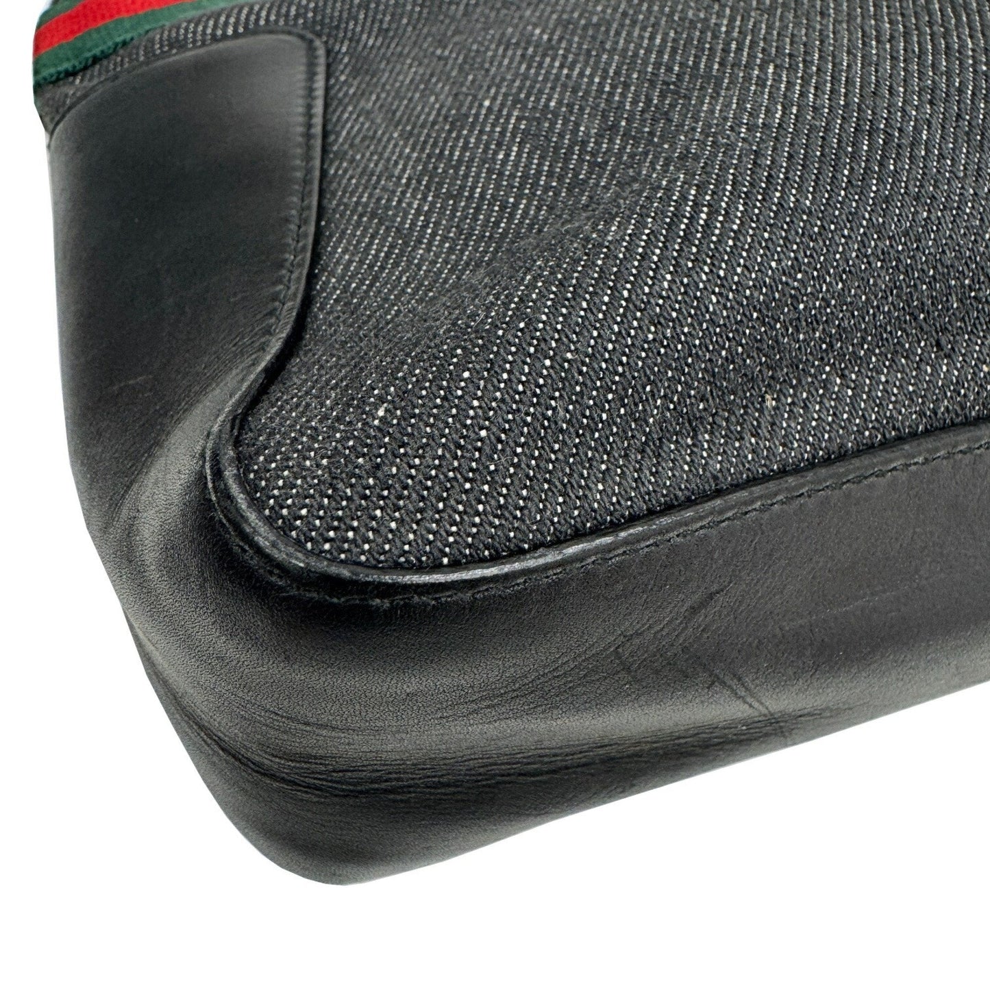 Gucci Sherry Line Black Denim Leather Handbag Tote Bag