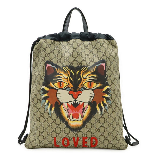 Gucci Beige Dark Brown Multi-Color Gg Supreme Leather/Webbing Backpack