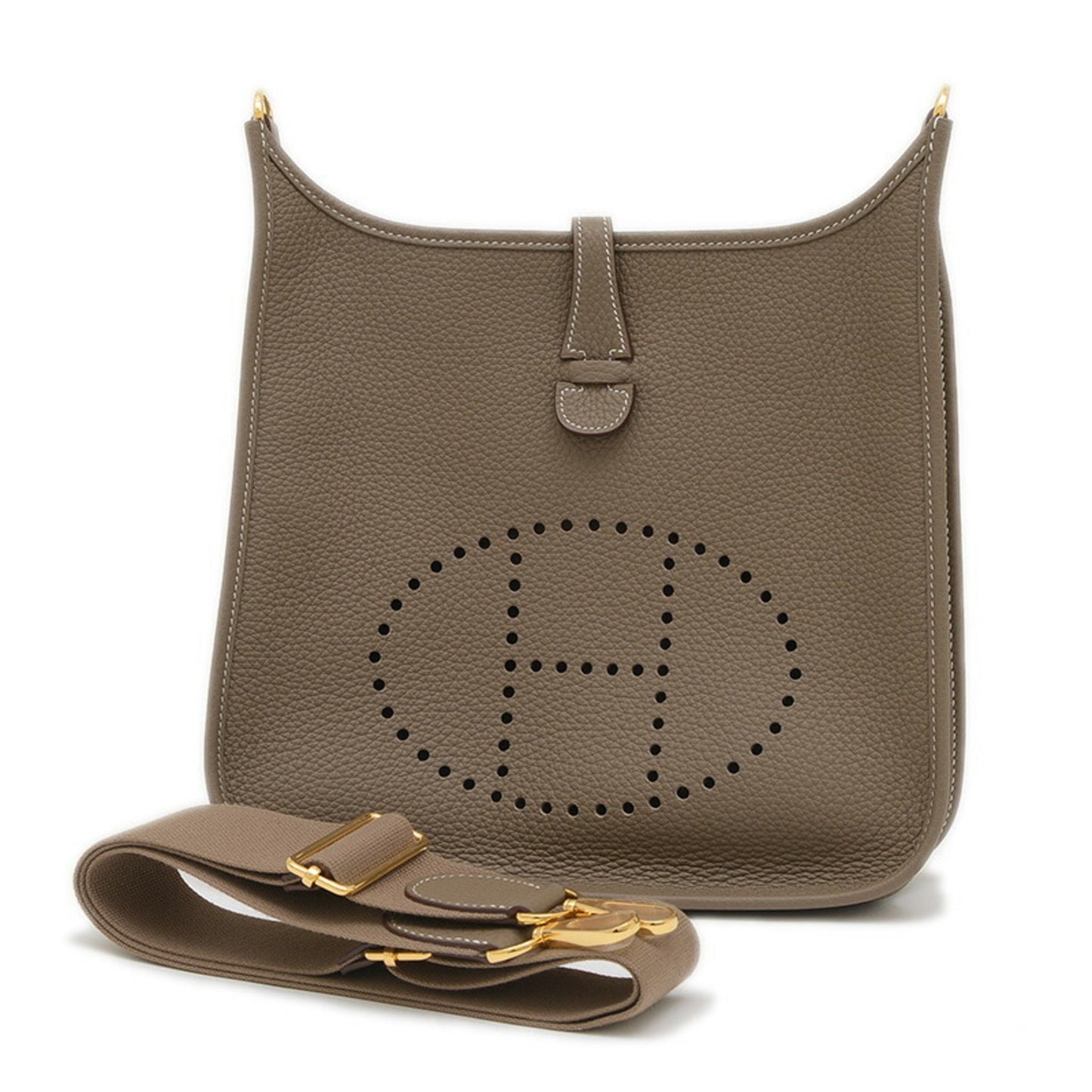 Hermes Etoupe Taurillon Clemence Shoulder Bag Leather Gray Shoulder Bag 7
