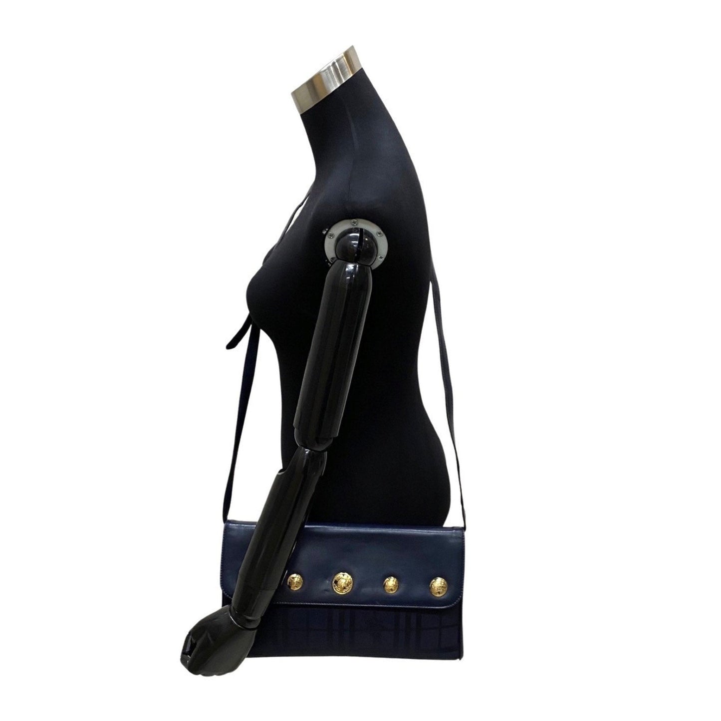 Burberry Clutch Bag Shoulder Bag Leather Nylon Navy