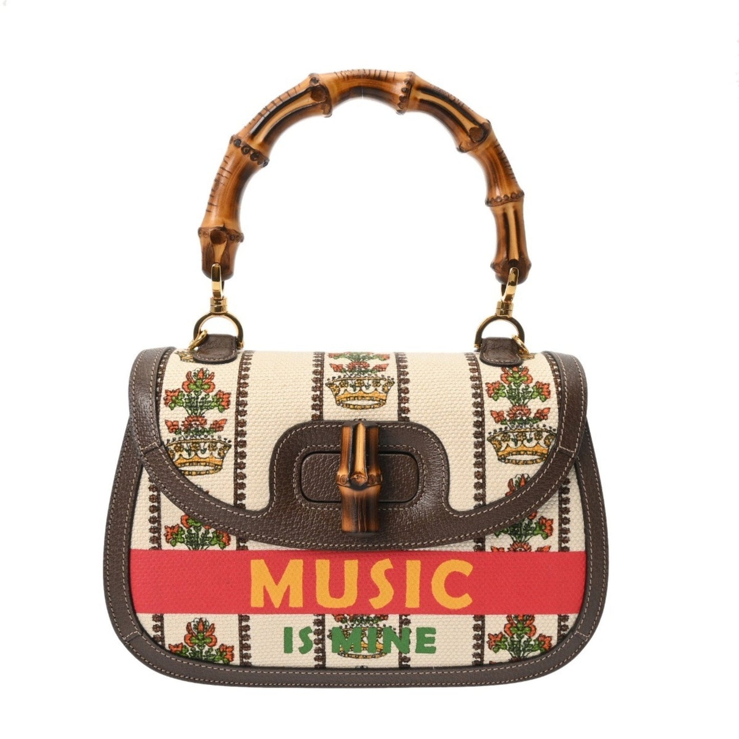 Gucci Beige Green Canvas Leather Handbag