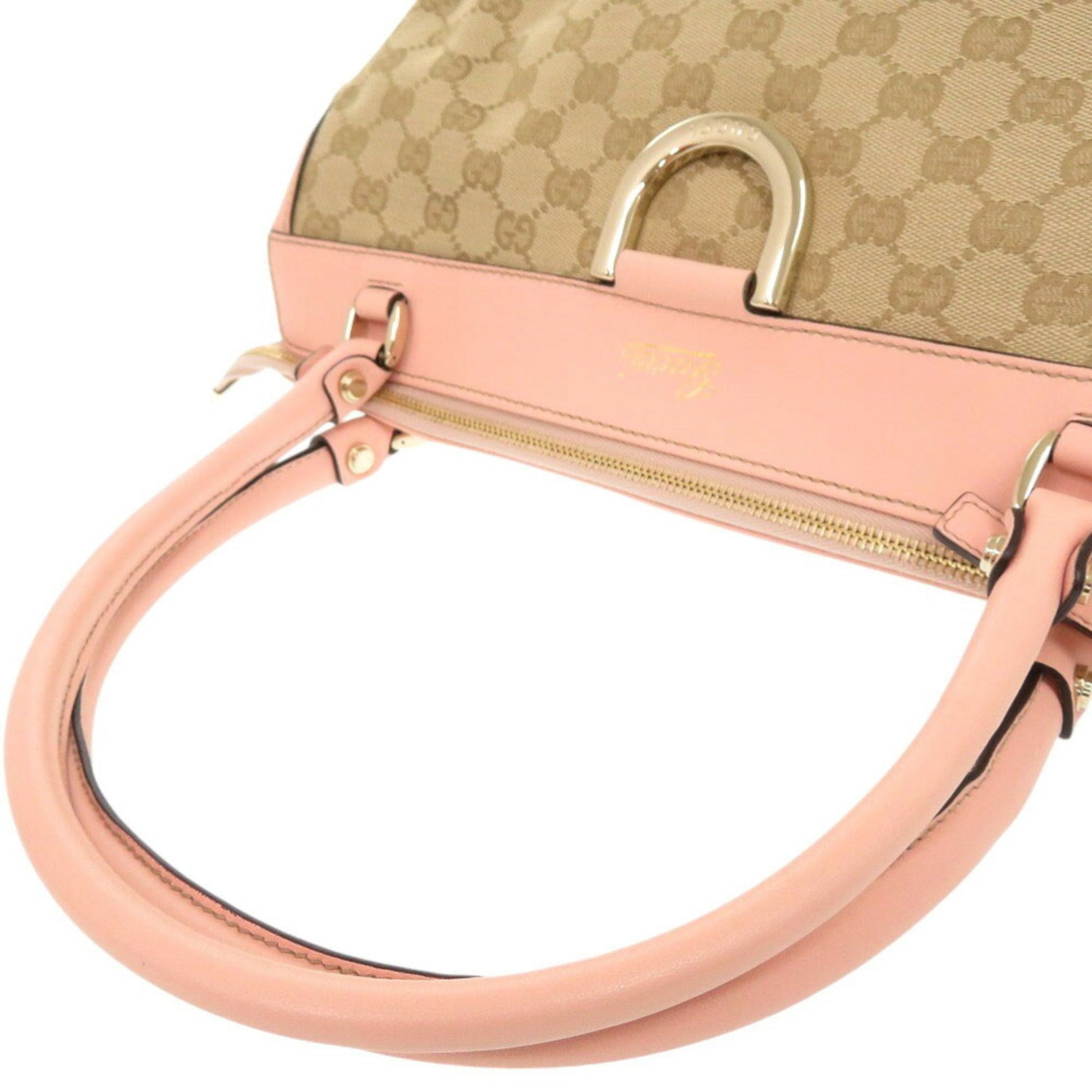 Gucci Beige Pink Gg Canvas Leather Handbag Tote Bag