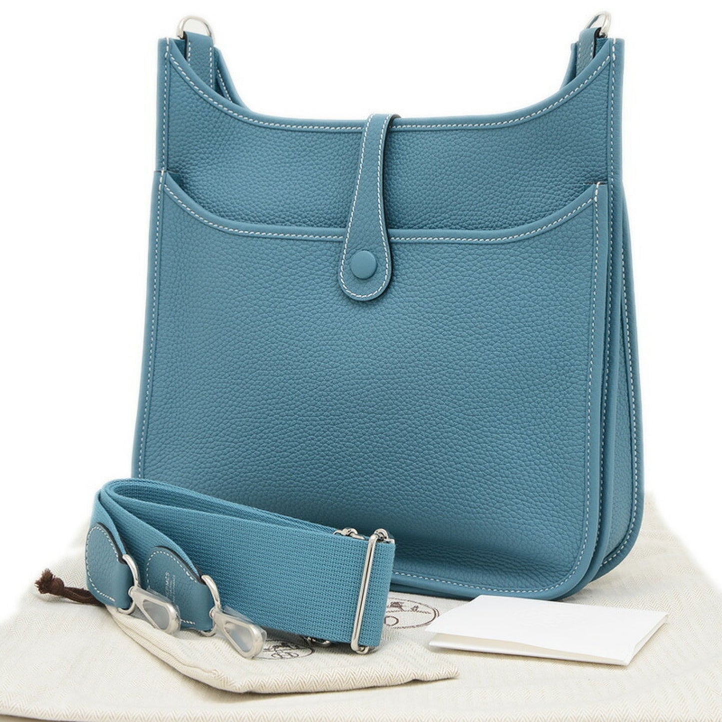 Hermes Taurillon Clemence Shoulder Bag Leather Silver