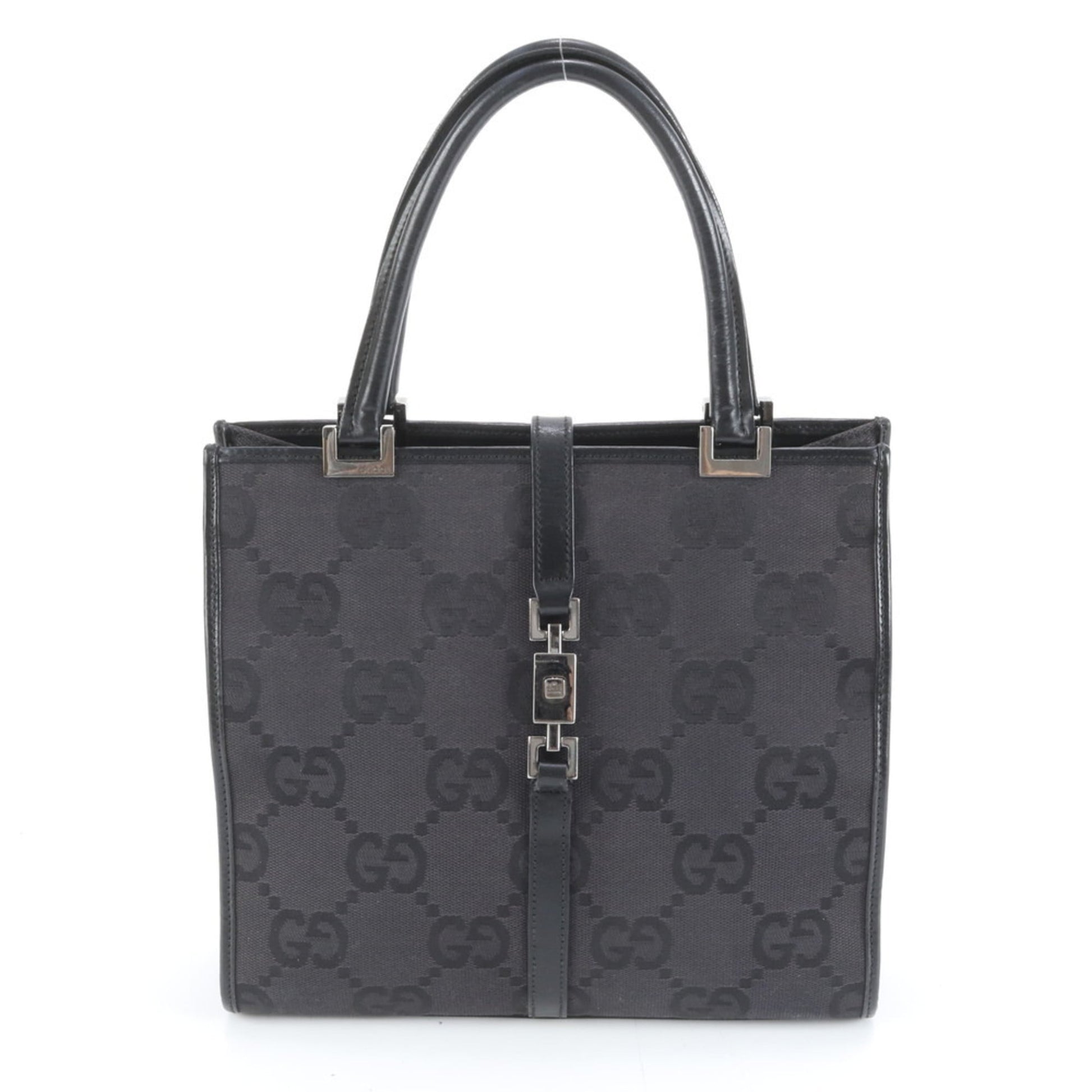Gucci Black Leather Canvas Tote Bag