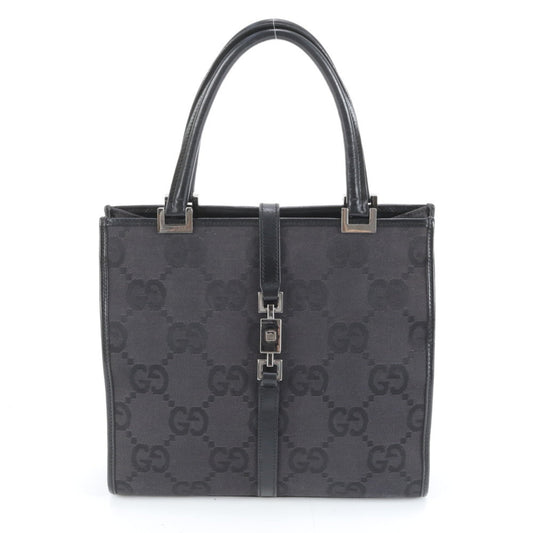 Gucci Black Leather Canvas Tote Bag