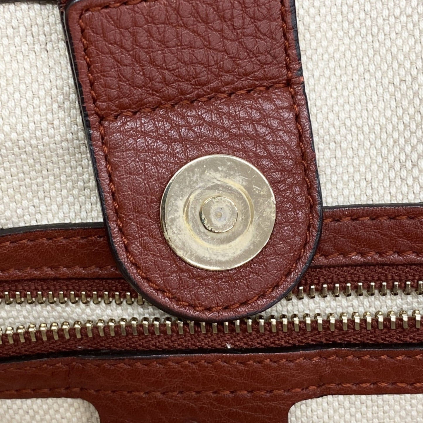 Gucci Beige Red Color Canvas Tote Bag