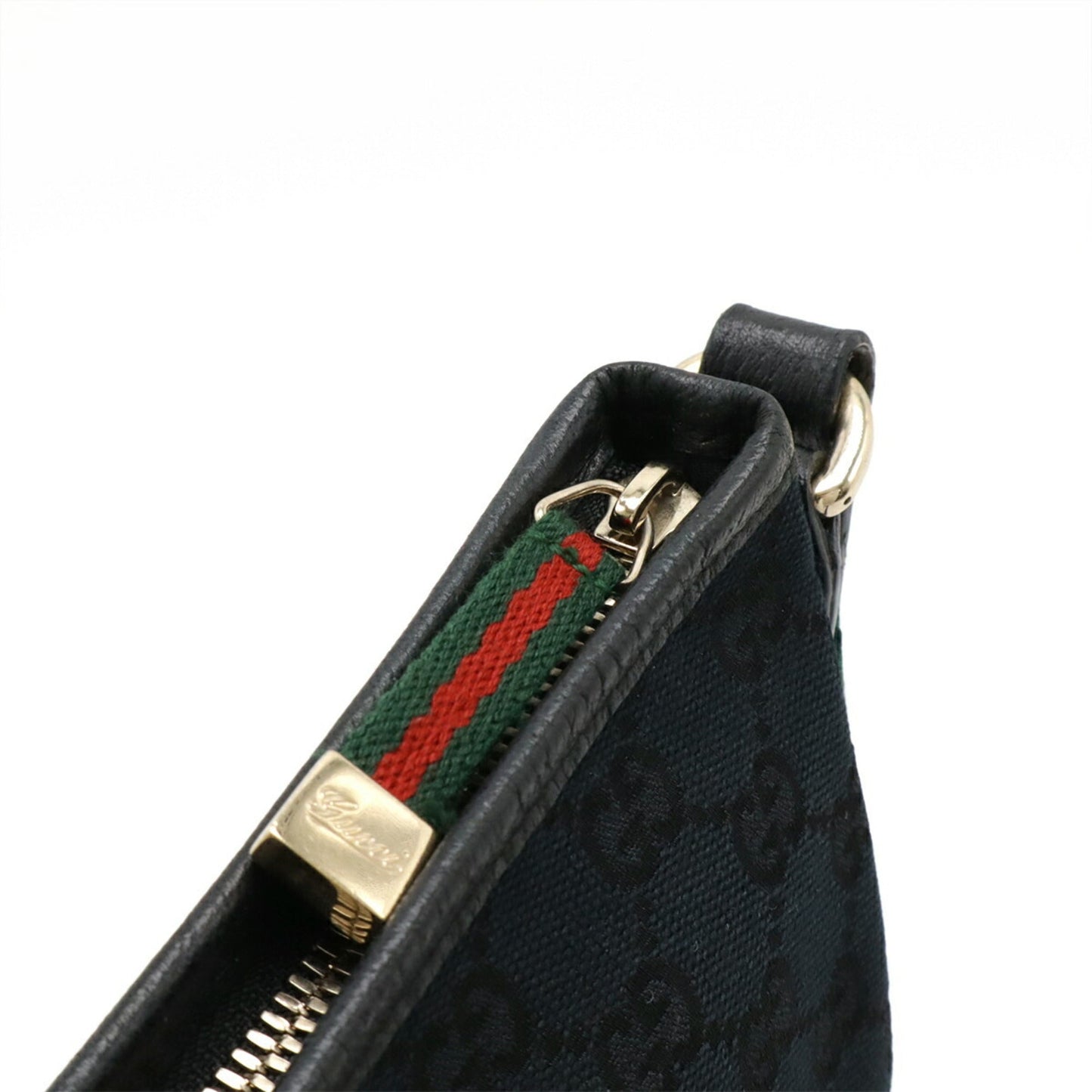 Gucci Black Green Red Color Gg Canvas Leather Shoulder Bag