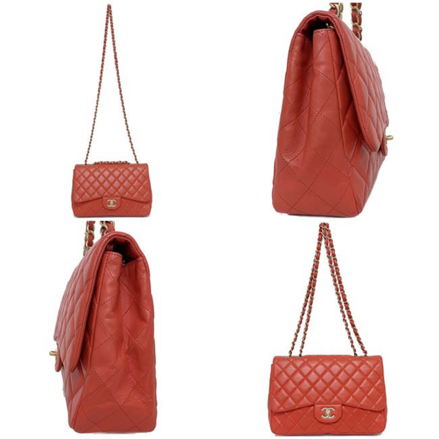 Chanel Chain Shoulder Bag 30 Red Gold Matrasse A58600 Mat Metal Fittings Leather Lambskin 13s CHANEL Single Flap Turn Lock Medium Quilting Ladies