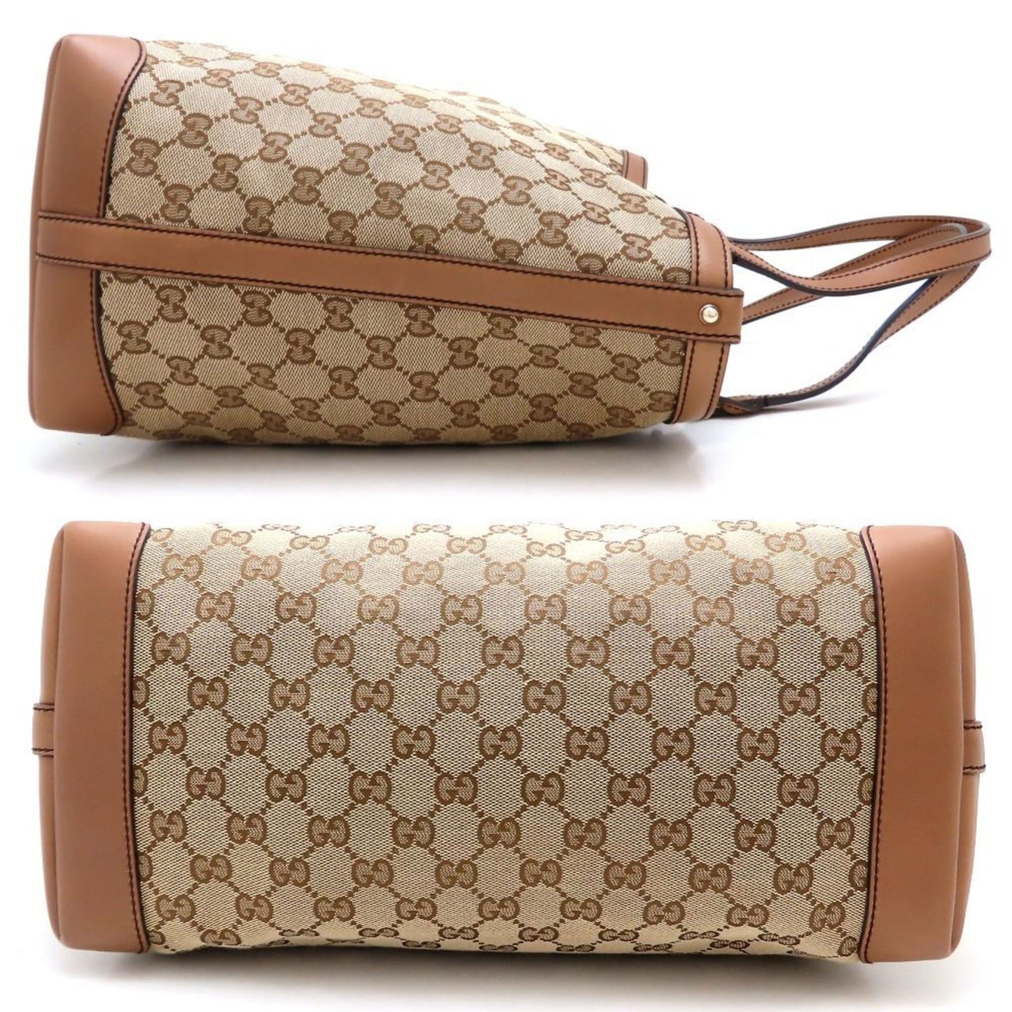 Gucci Gg Canvas Beige Brown Gg Canvas Leather Tote Bag