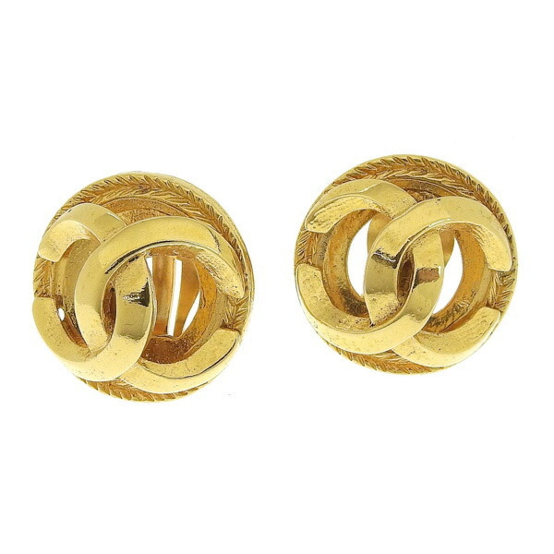 CHANEL Coco Mark Earrings Gold Metal