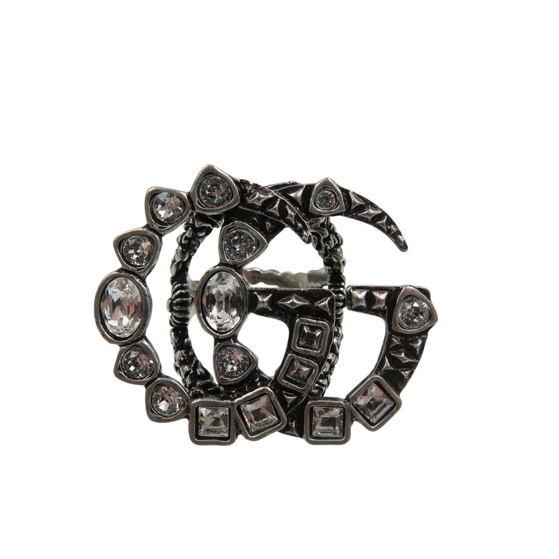 Gucci Silver Metal Rhinestone Band Ring