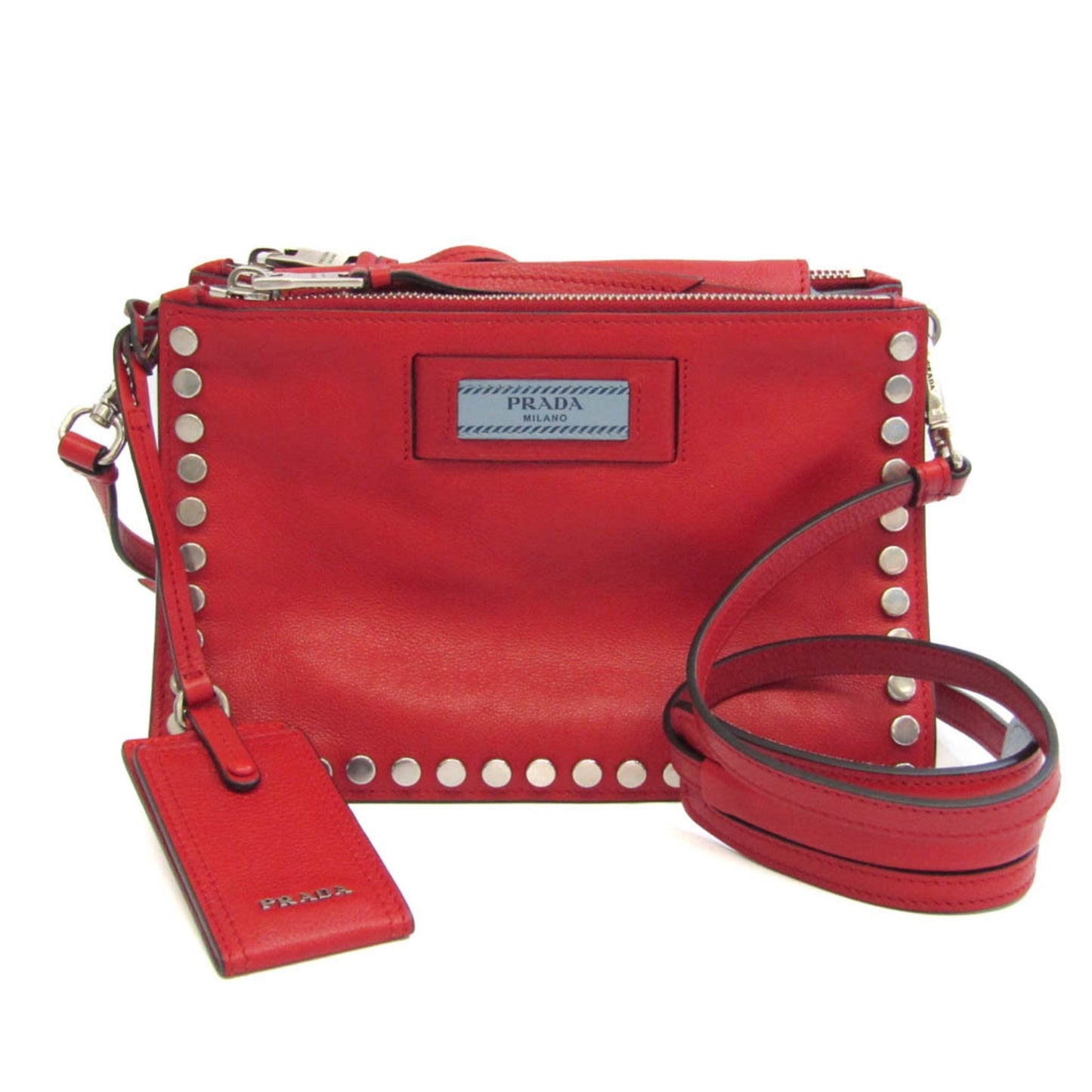 Prada Etiquette Studs Women Shoulder Bag Color Leather Red