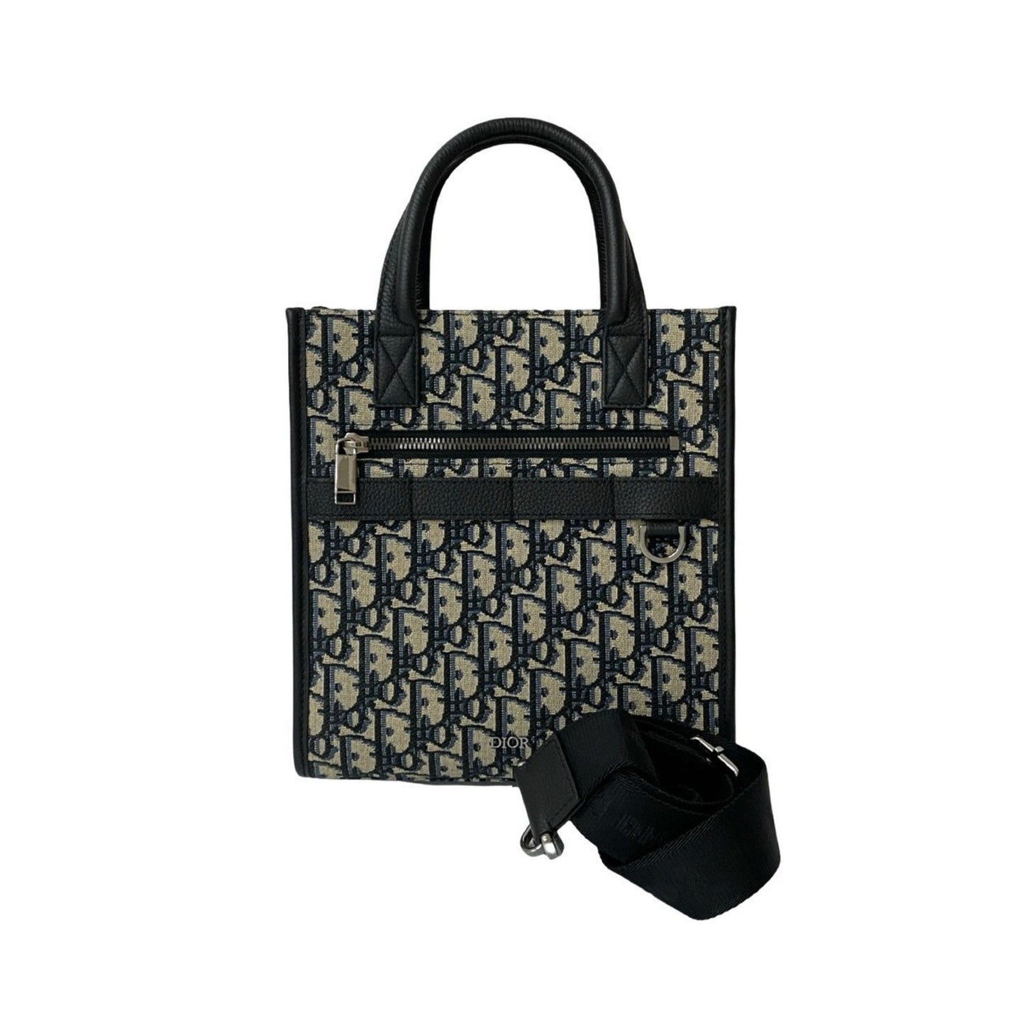Dior Handbag Christian Shoulder Bag Leather Canvas Black 2