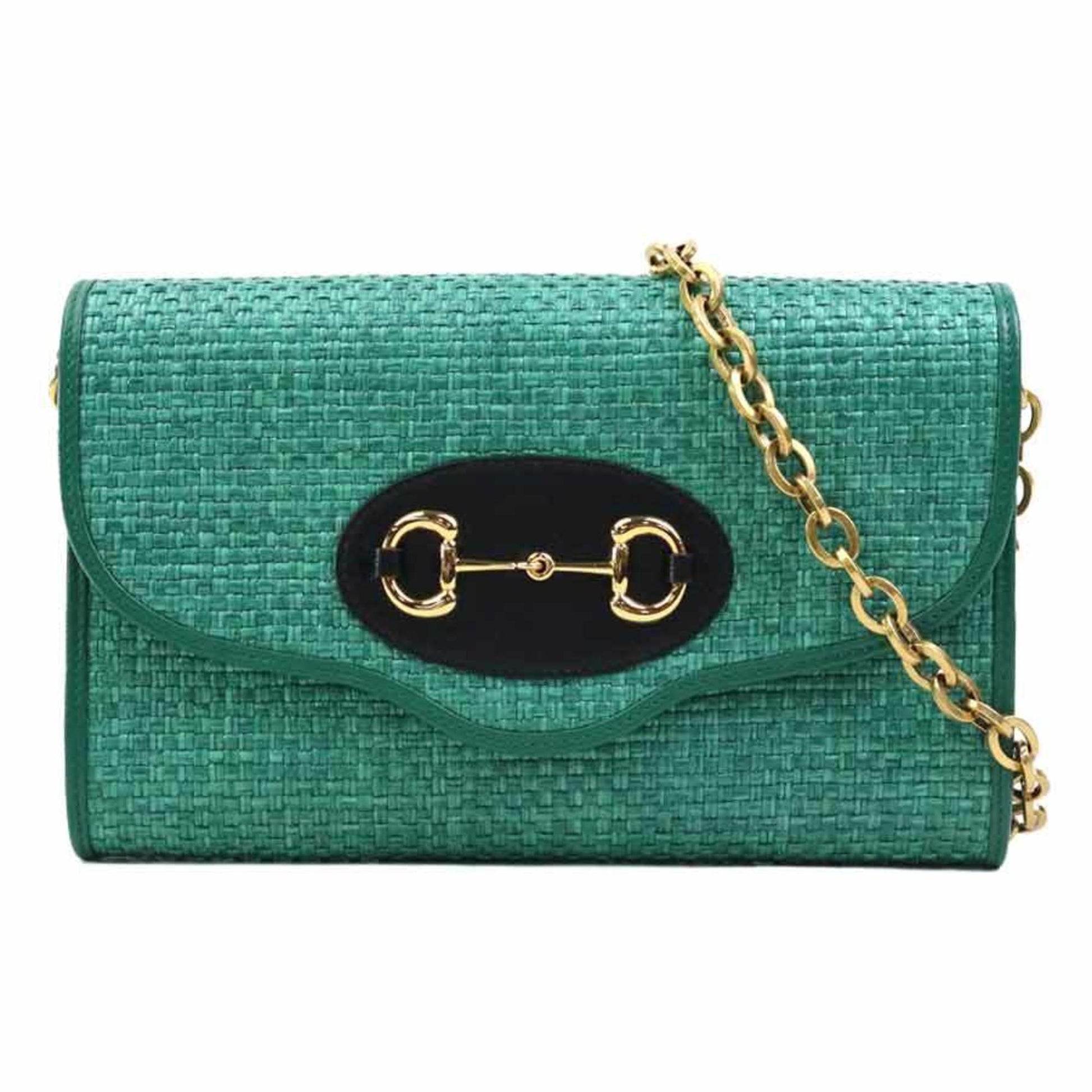 Gucci Green Raffia Shoulder Bag