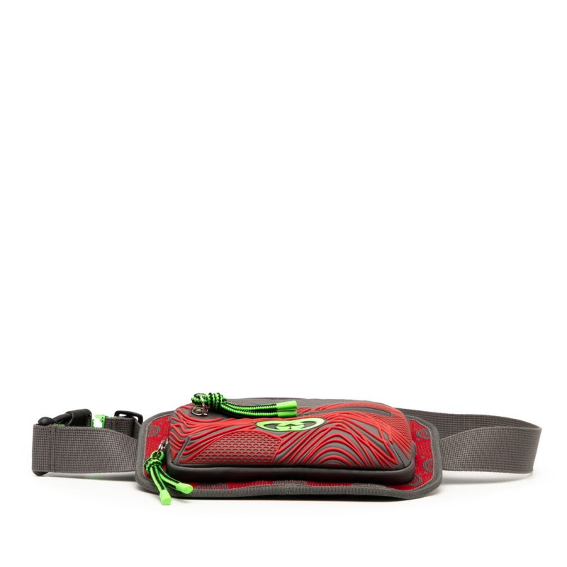 Gucci Gray Green Red Color Nylon Rubber Sling Bag