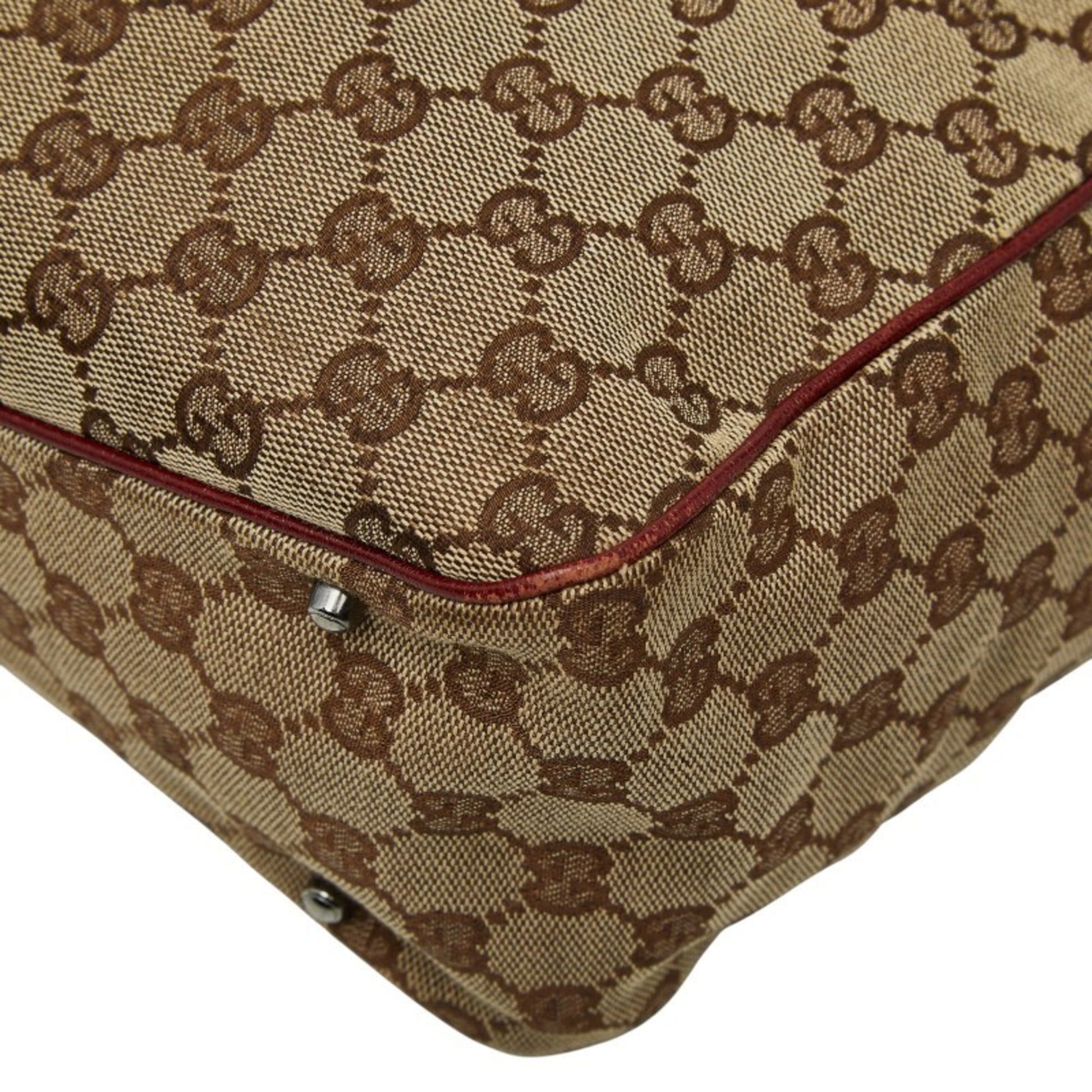 Gucci Beige Bordeaux Canvas Leather Handbag Tote Bag