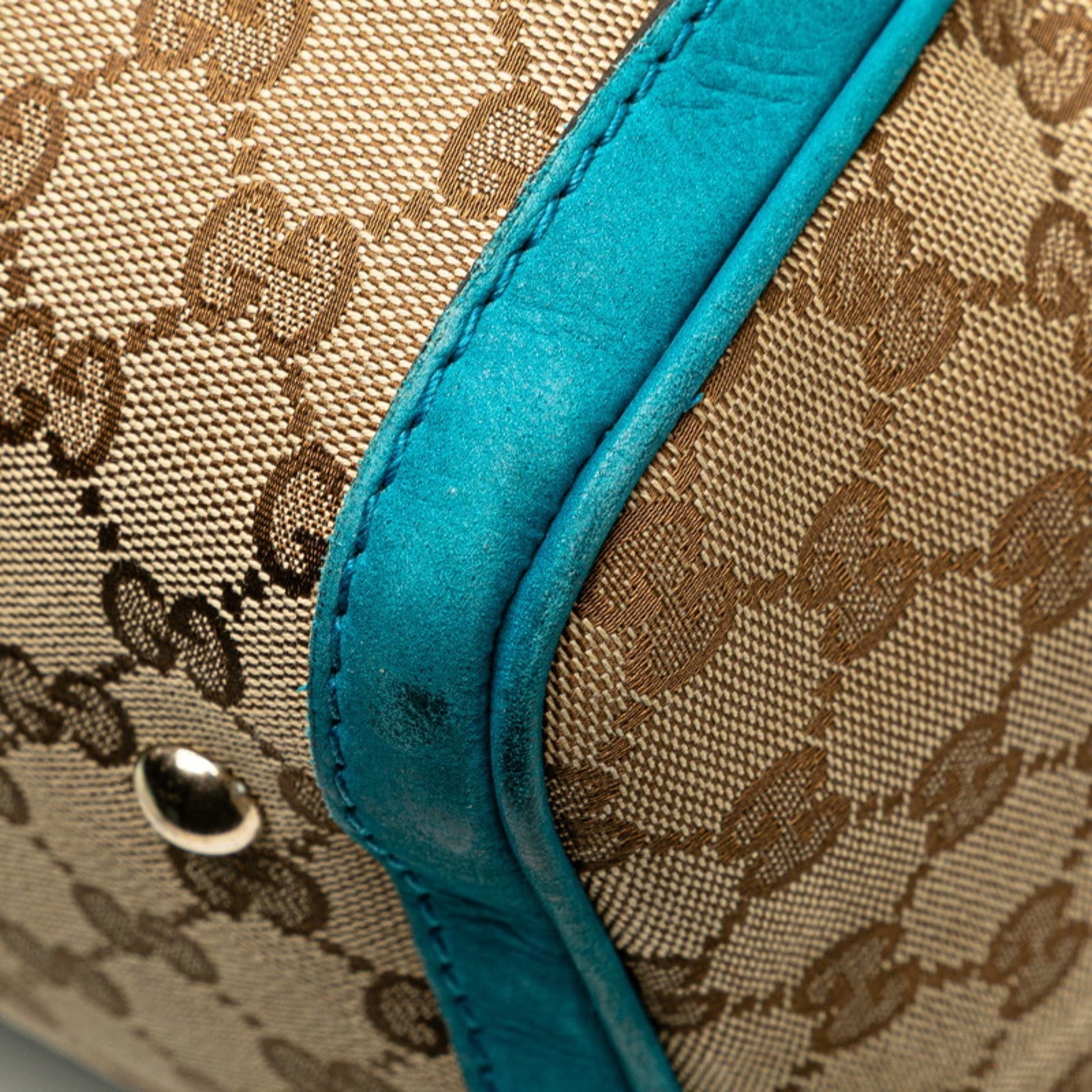 Gucci Beige Blue Gg Canvas Leather Handbag Shoulder Bag
