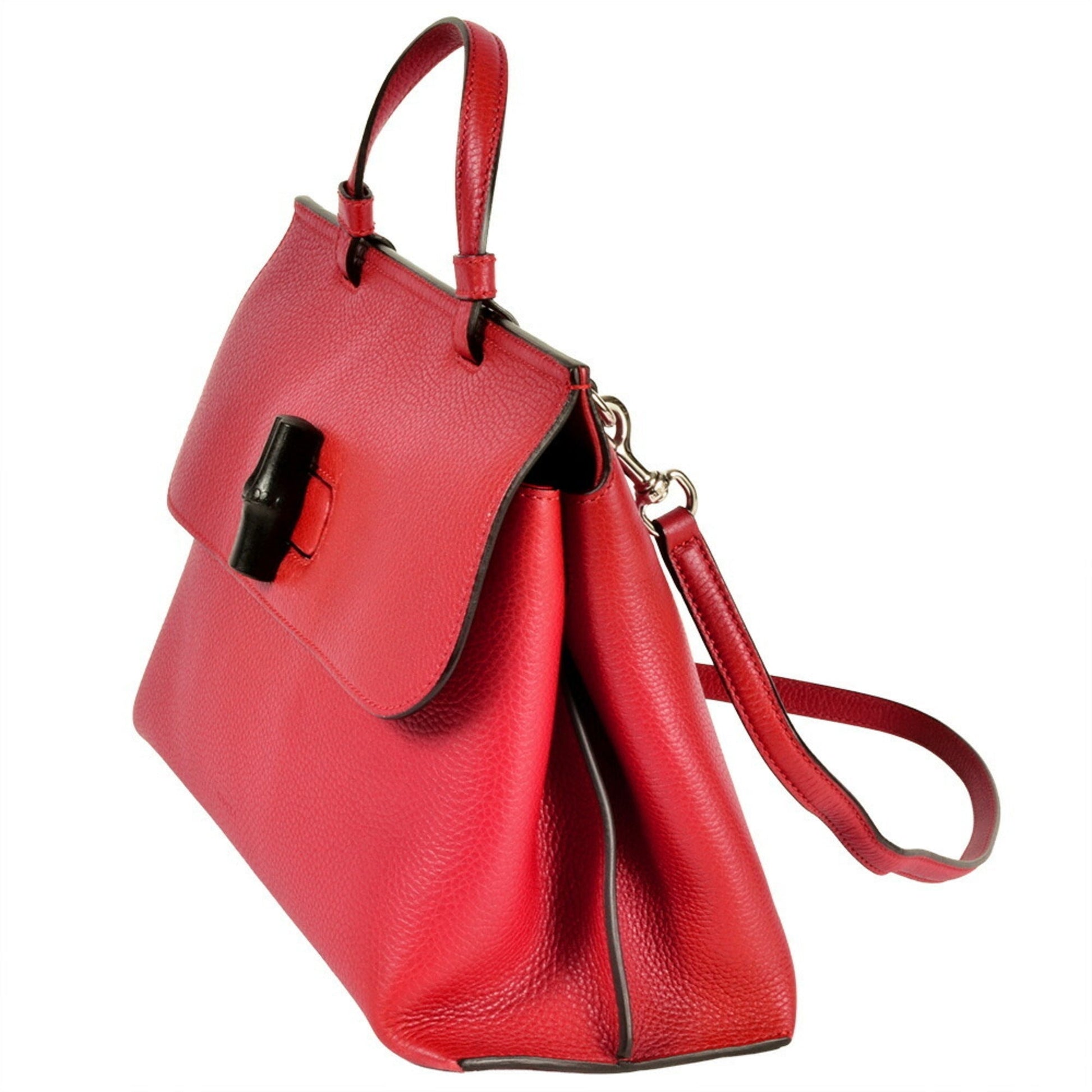 Gucci Daily Red Color Leather Bamboo Handbag