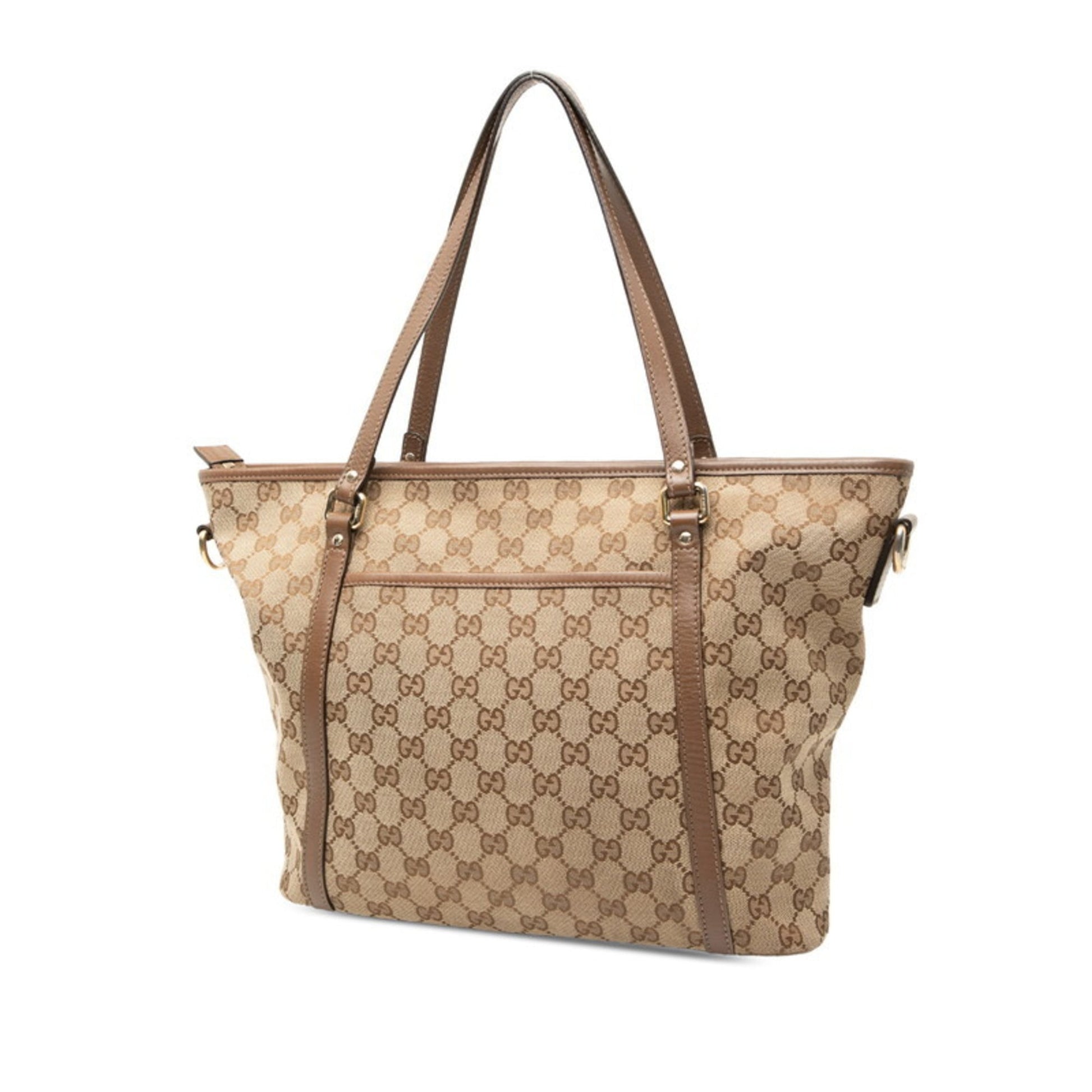 Gucci Beige Brown Canvas Leather Tote Bag