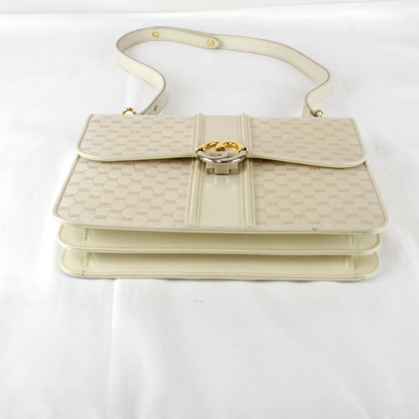 Gucci Microguccissima White Canvas Leather Shoulder Bag