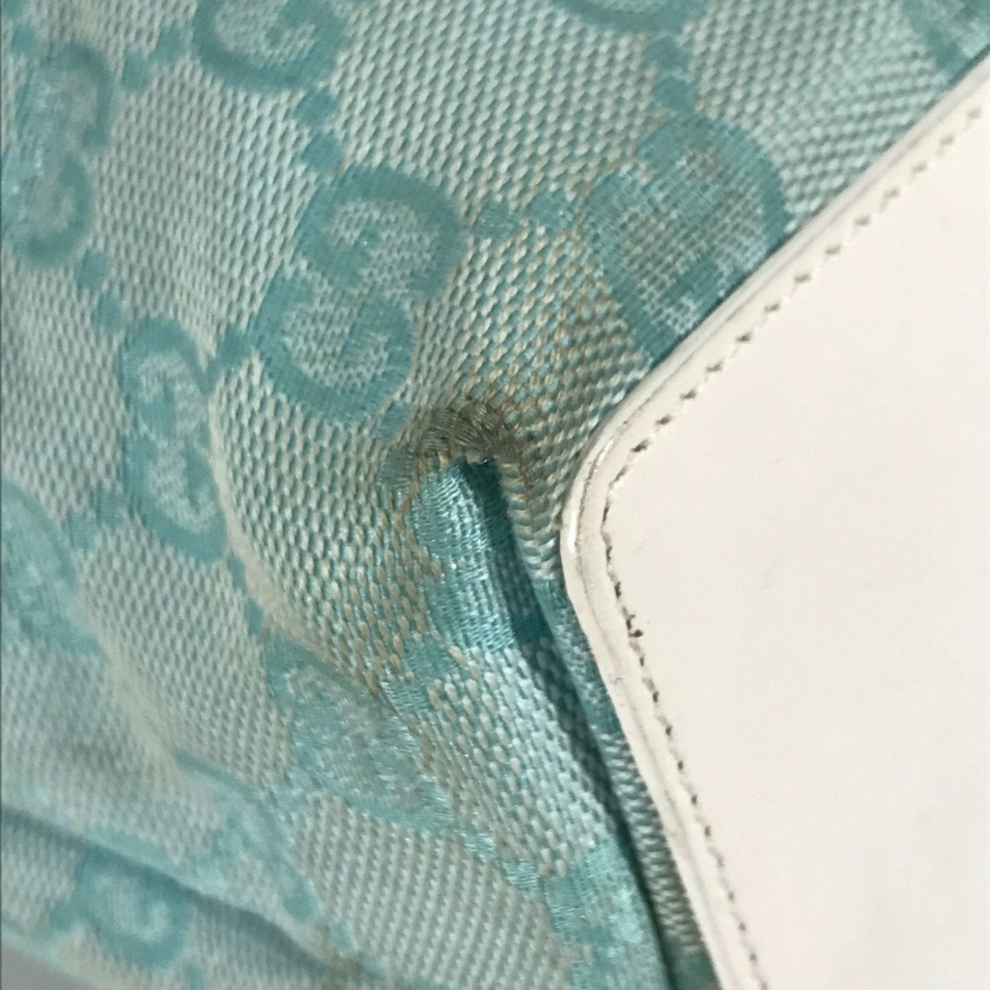 Gucci Blue White Canvas Leather Shoulder Bag Tote Bag