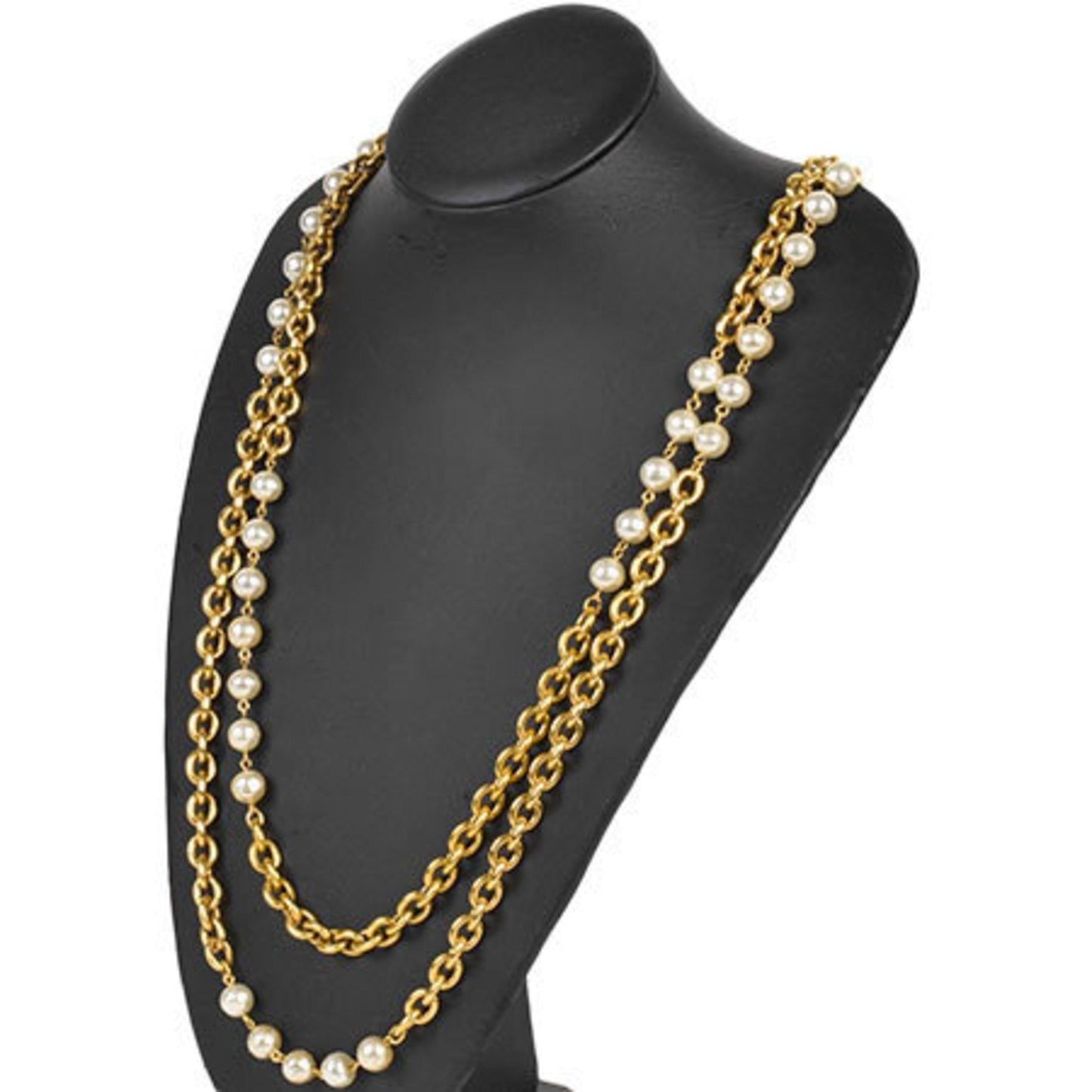 Chanel Long Necklace Double Fake Pearl 93cm  