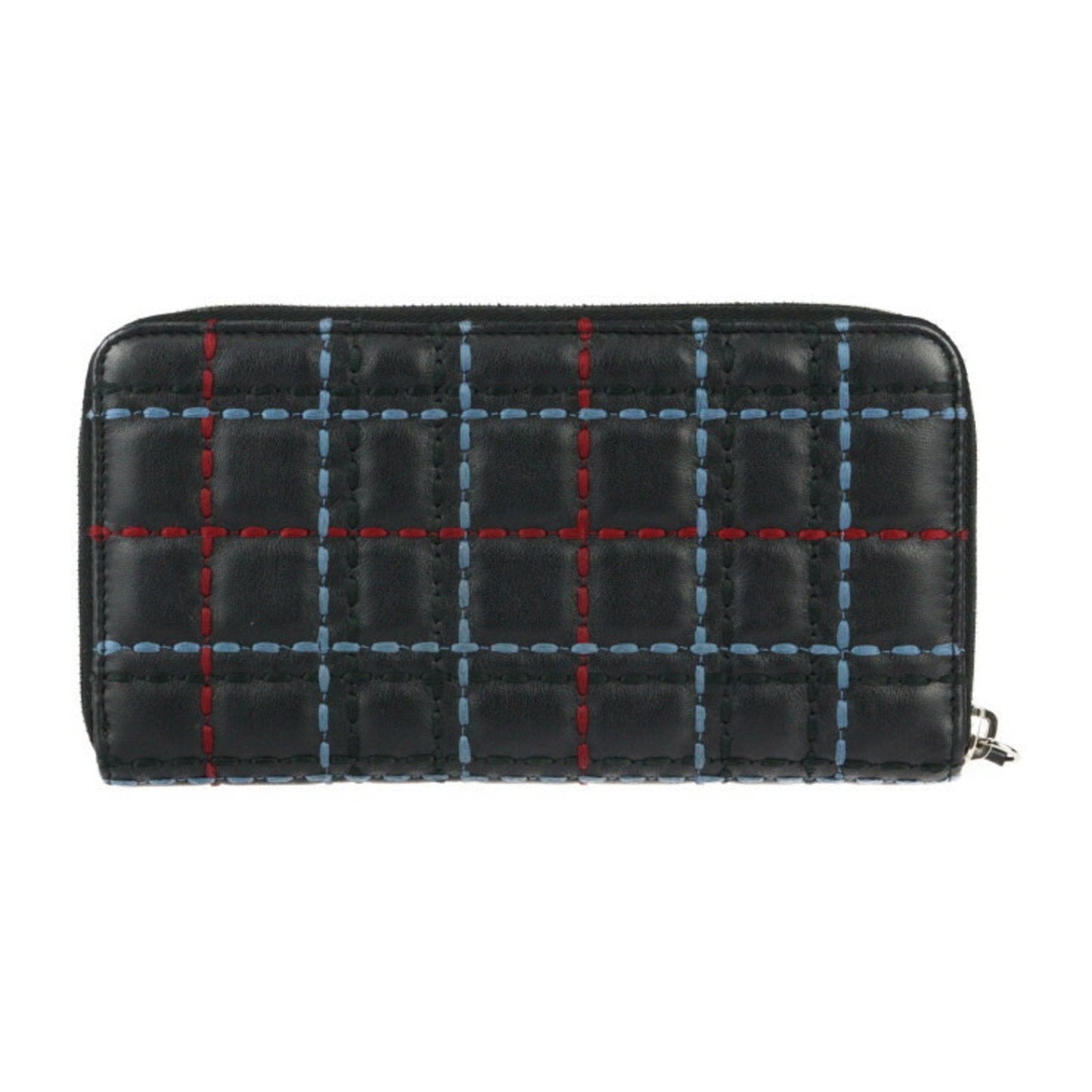 CHANEL Chanel Long Zip Wallet Lambskin Black Stitch Quilting Coco Mark Round
