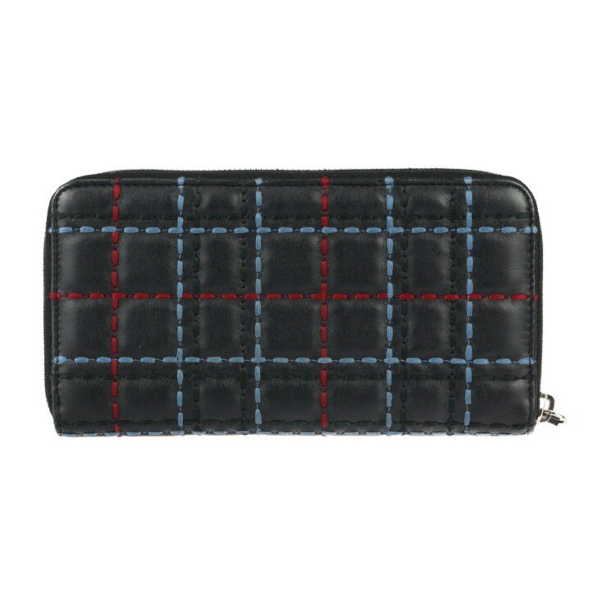 CHANEL Chanel Long Zip Wallet Lambskin Black Stitch Quilting Coco Mark Round