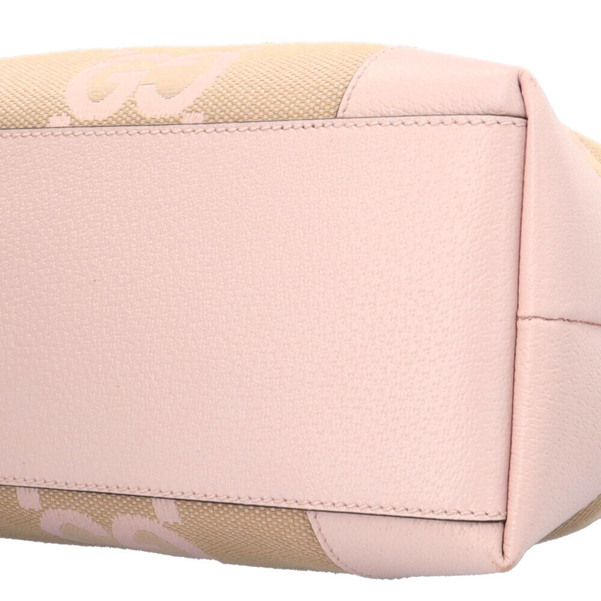 Gucci Beige Pink Canvas Leather Tote Bag